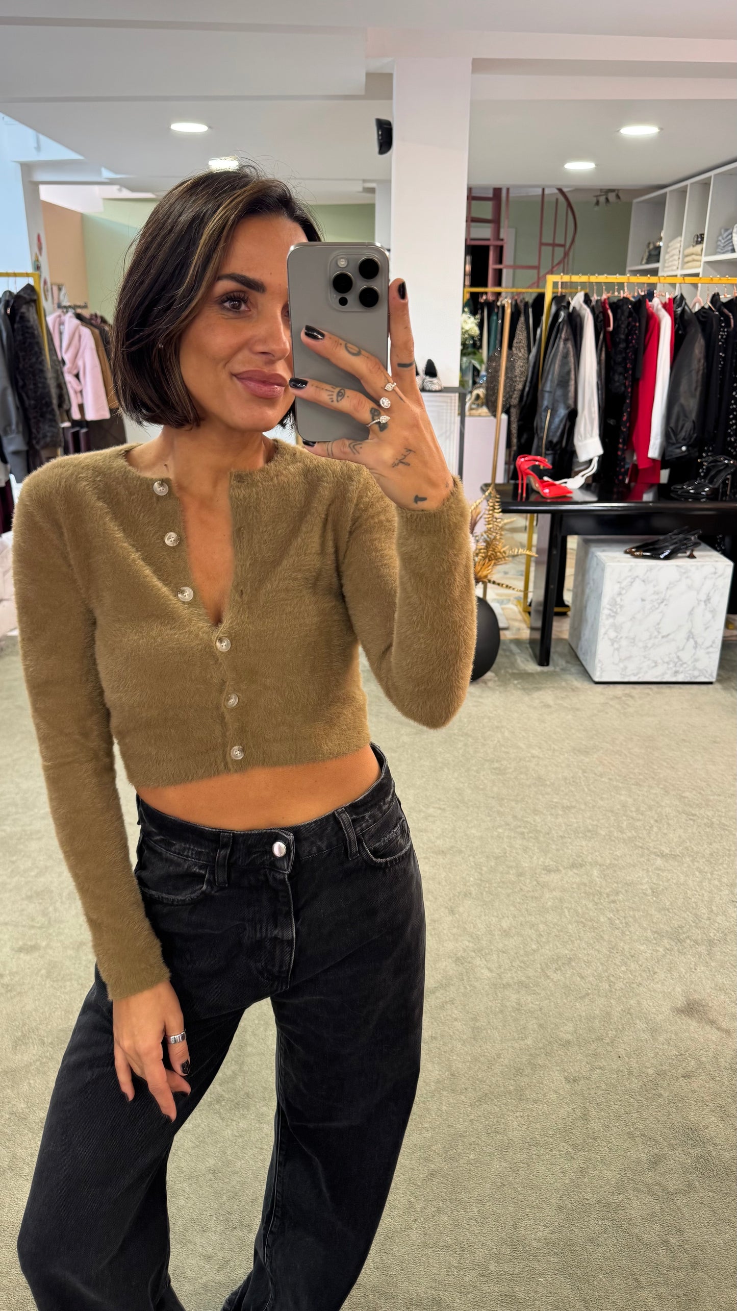 Cardigan teddy cammello crop gl