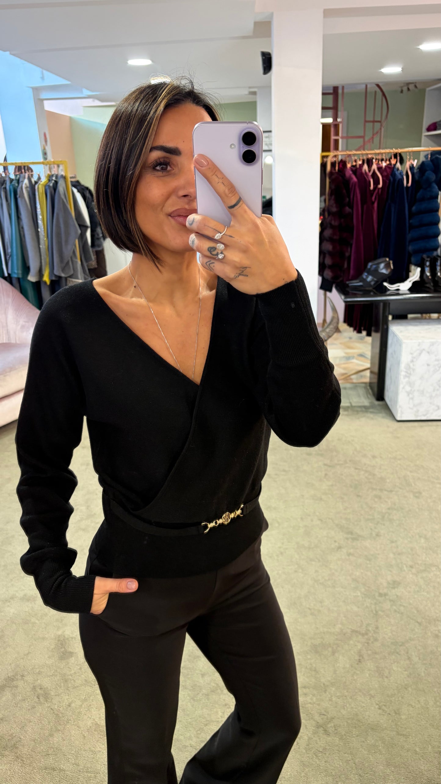 Scaldacuore nero in lurex con cinturino fr