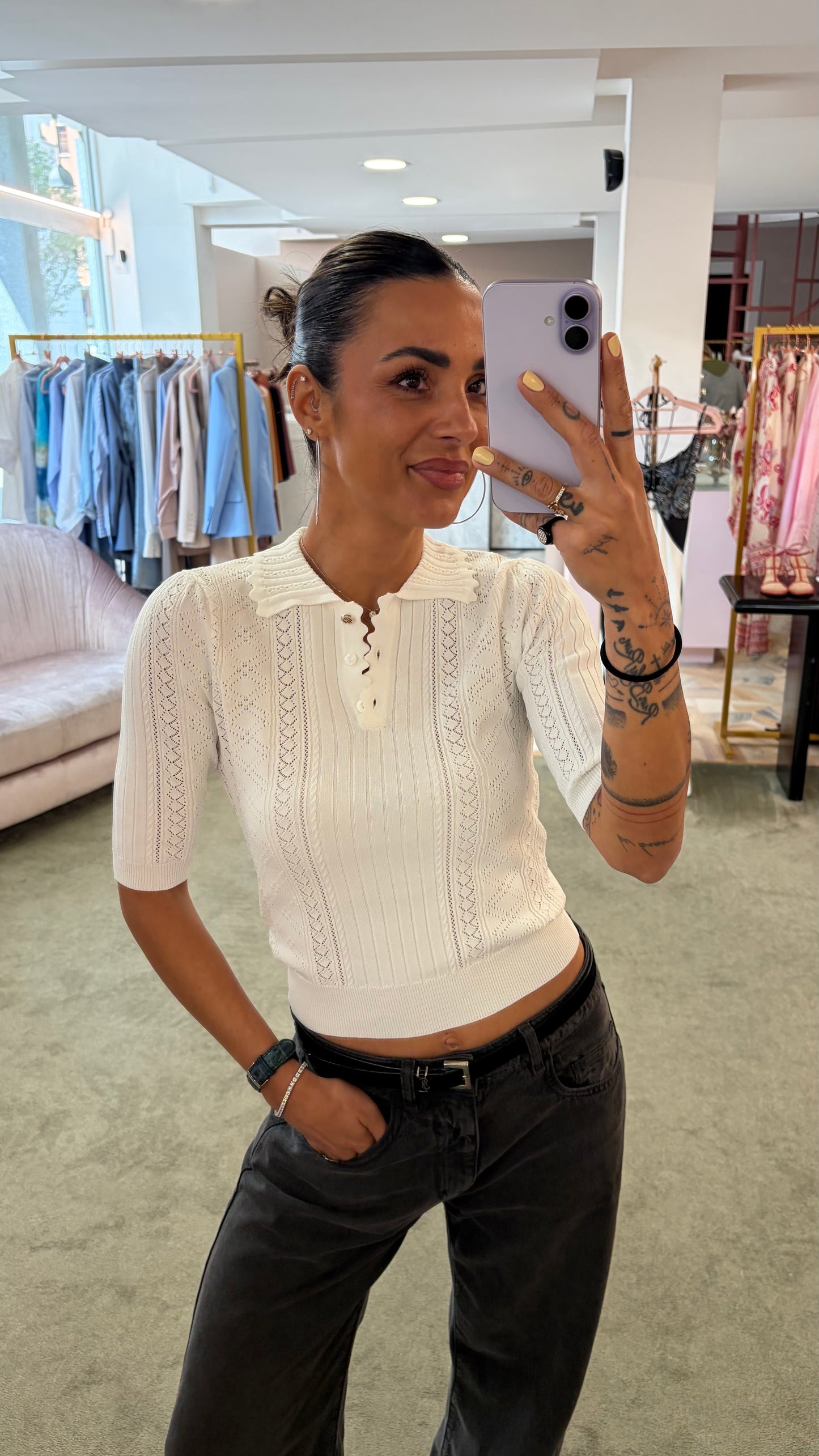 Polo bianca traforata in viscosa fr