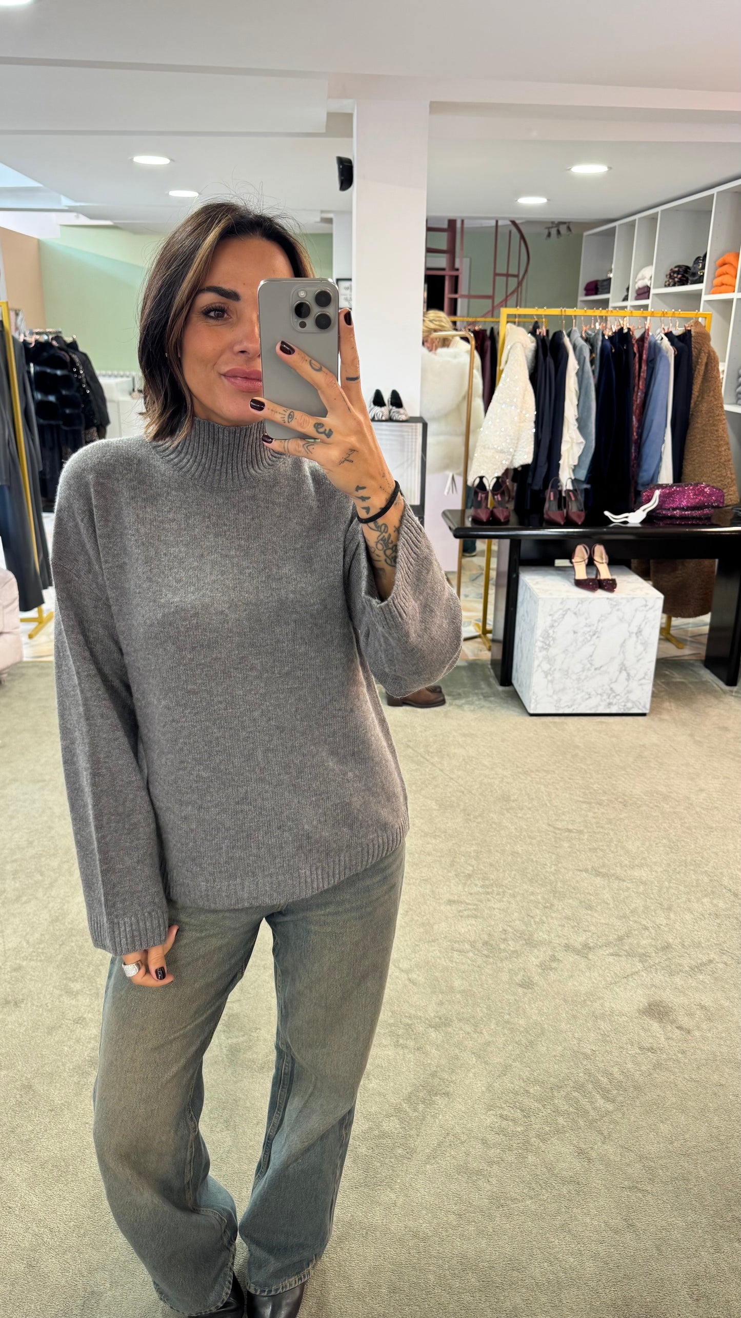 Maglione lupetto grigio melange sl