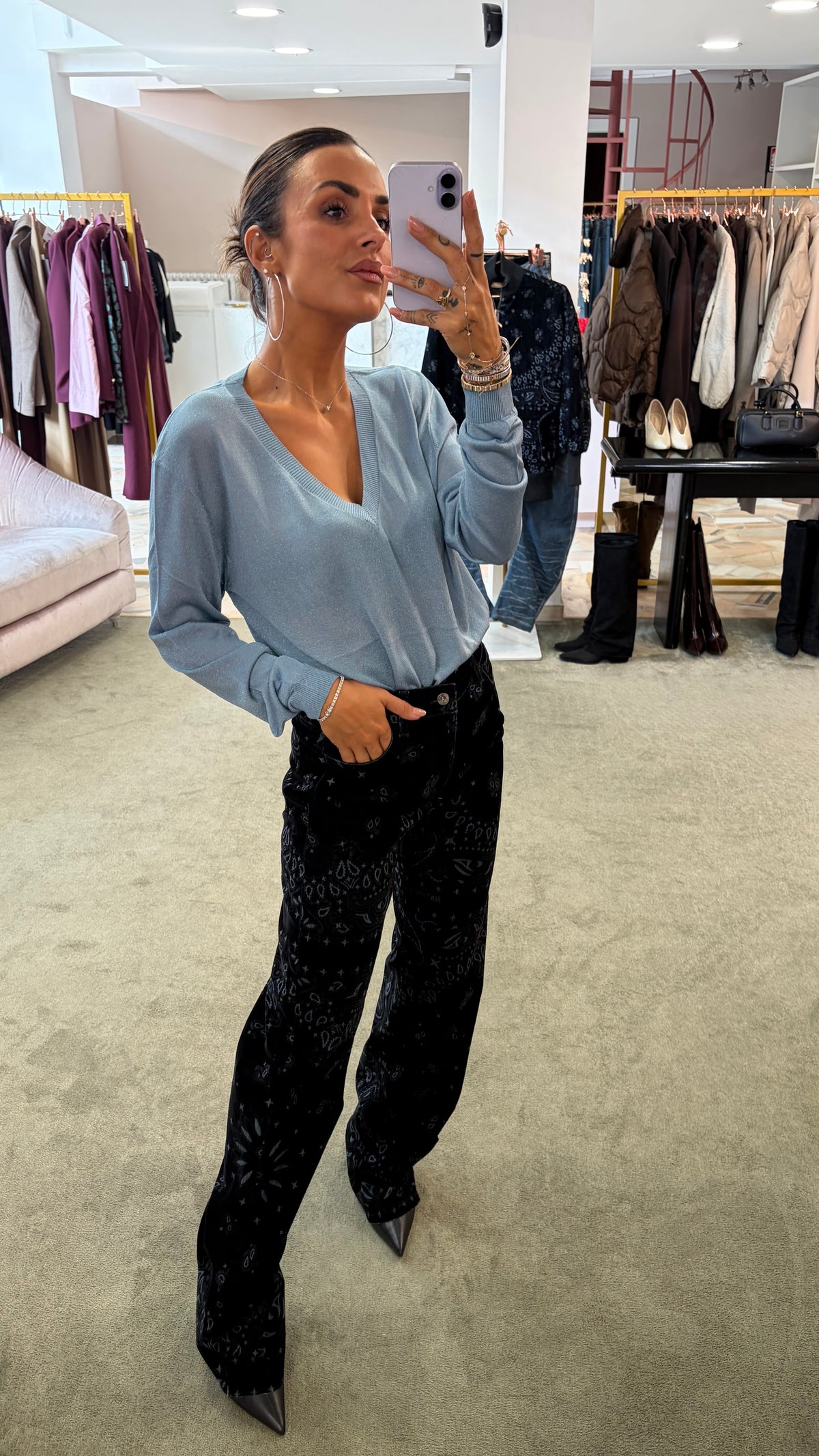 Pantaloni neri bandana straight in velluto Don't@Me
