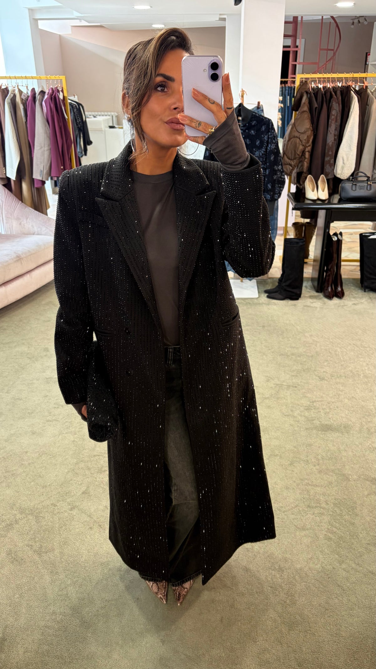 Cappotto lungo nero cristalli tw