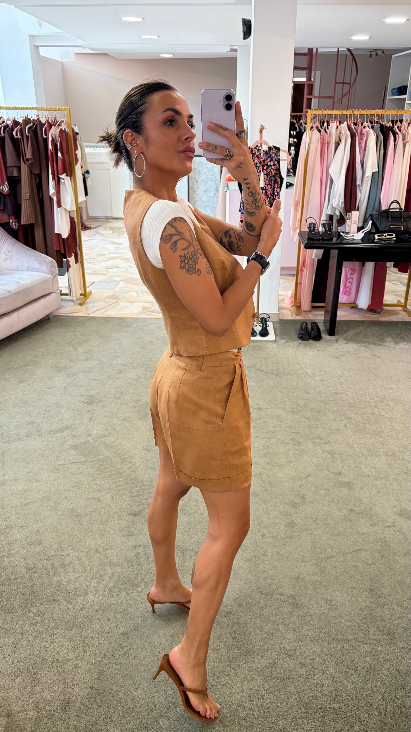 Gilet cammello in lino Actualee