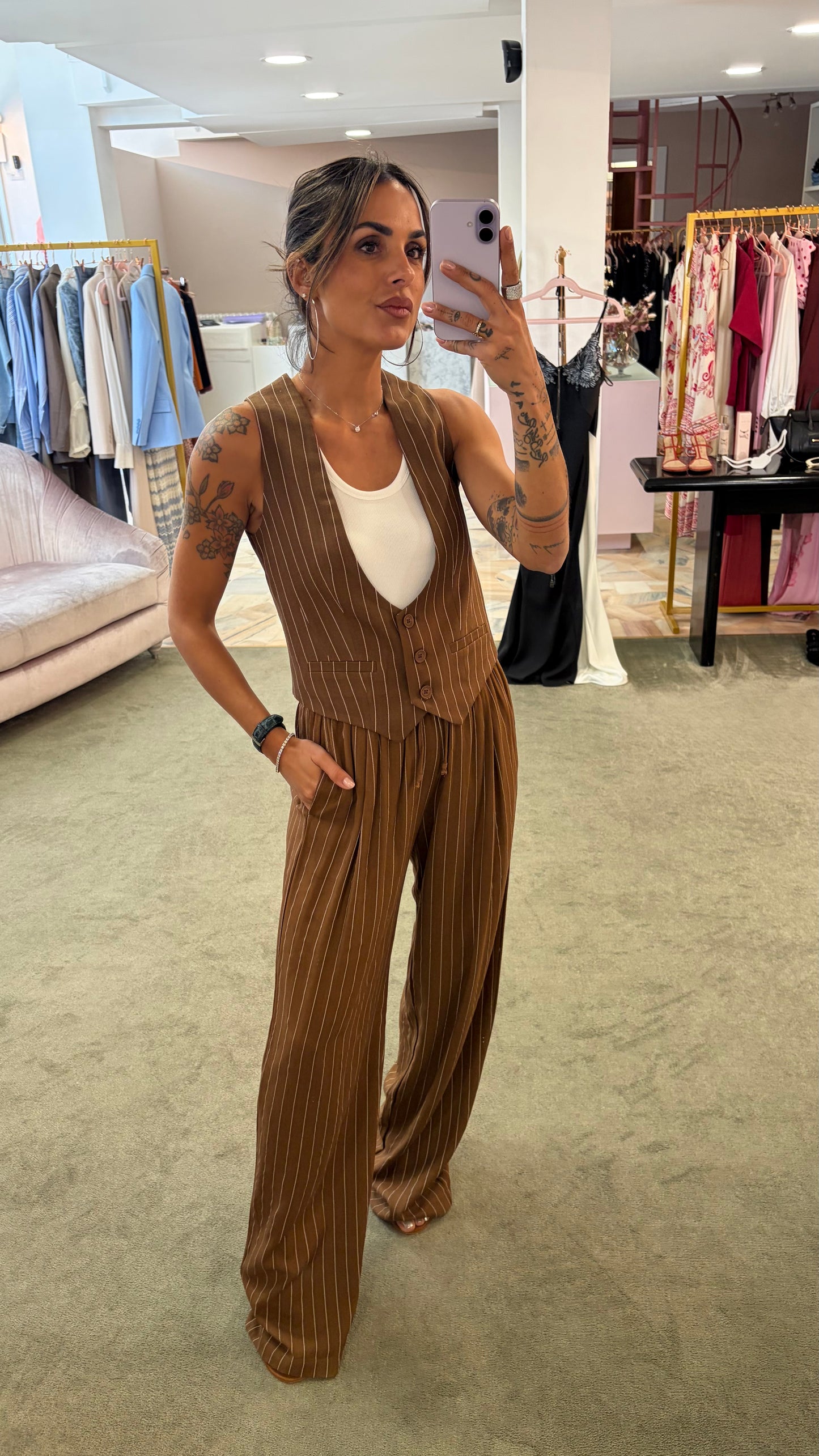 Gilet slim liquirizia gessato in lino Hinnominate