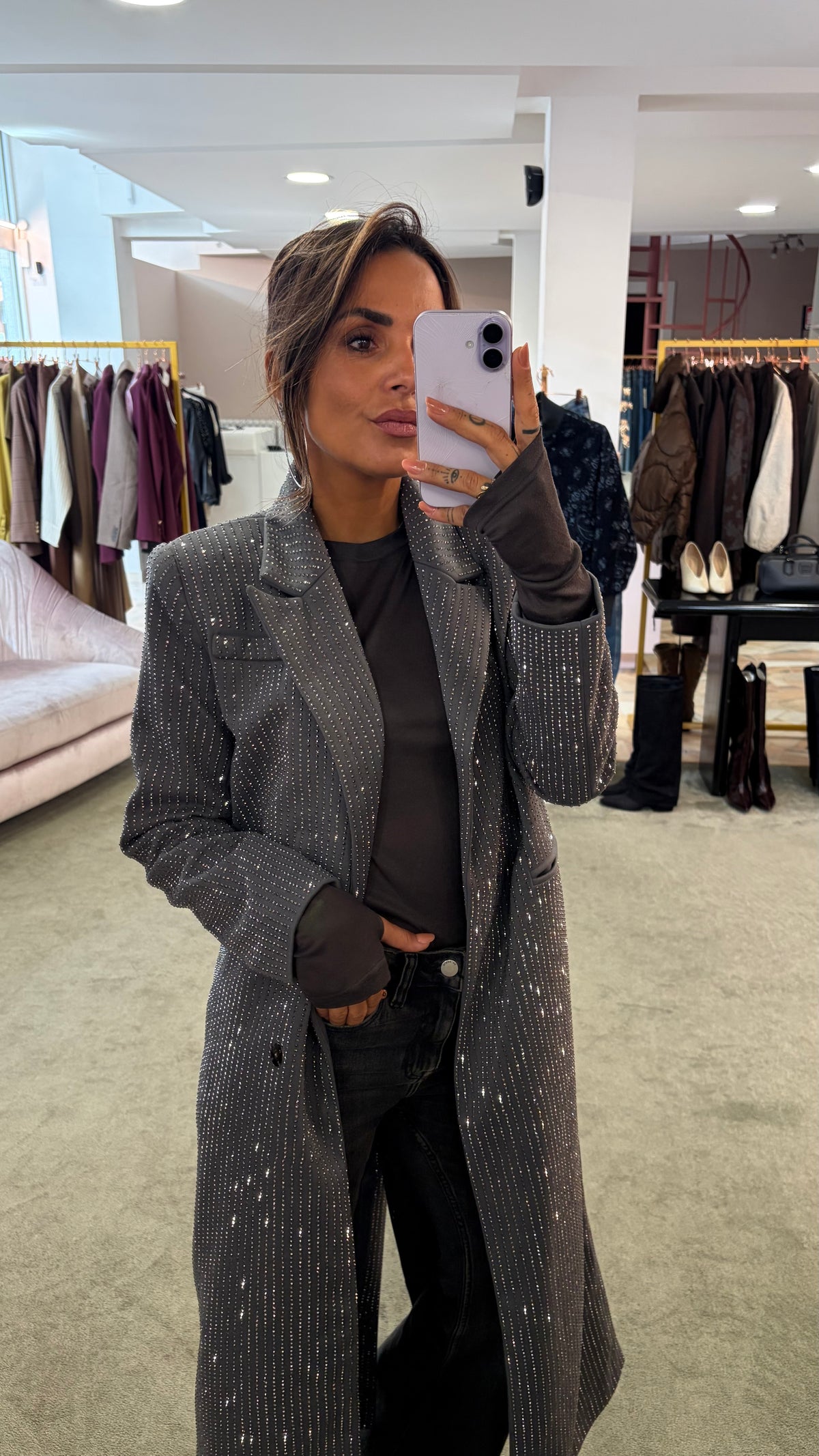 Cappotto lungo grigio cristalli tw