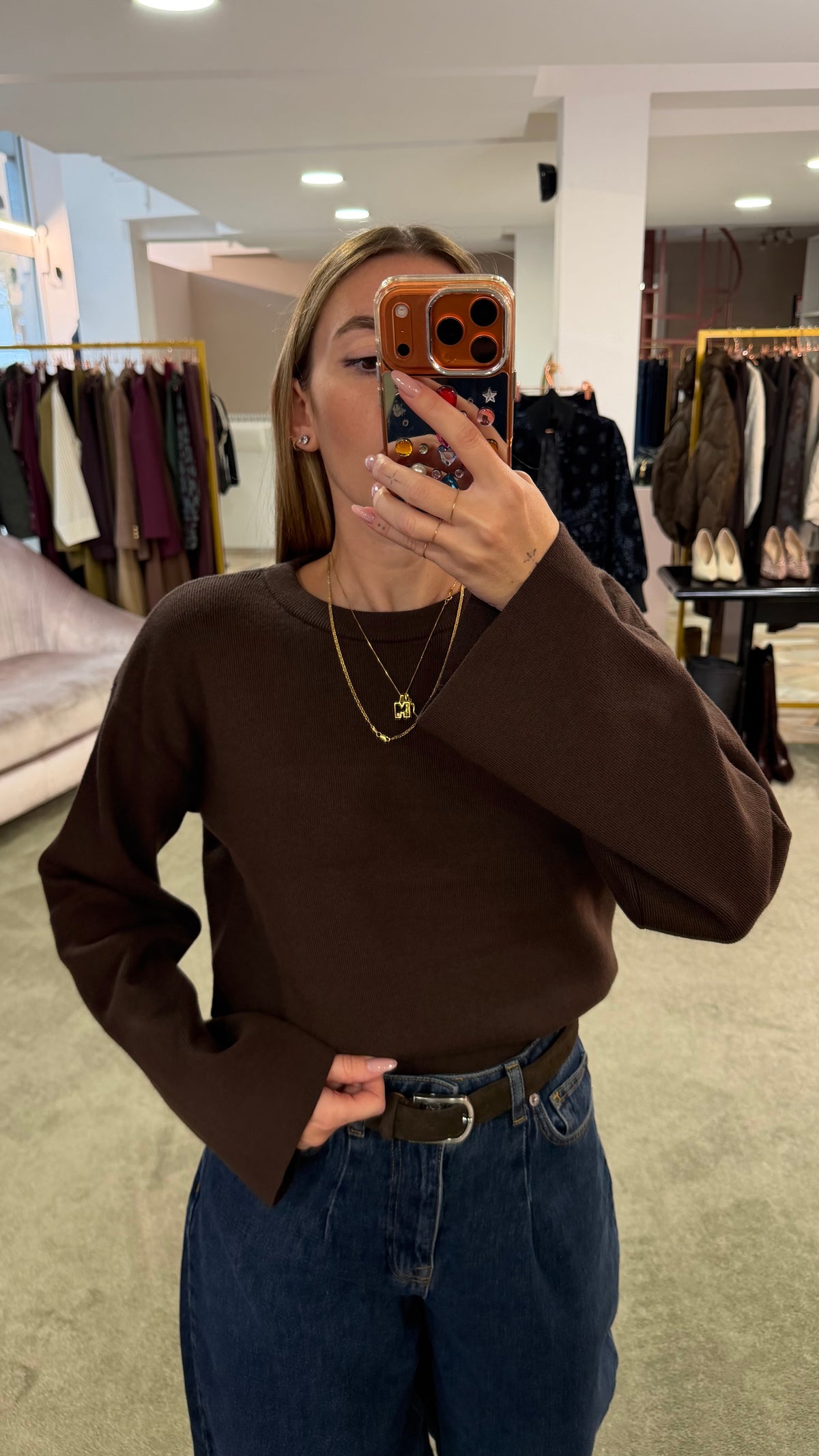 Maglione girocollo hanna marrone manica a kimono aw