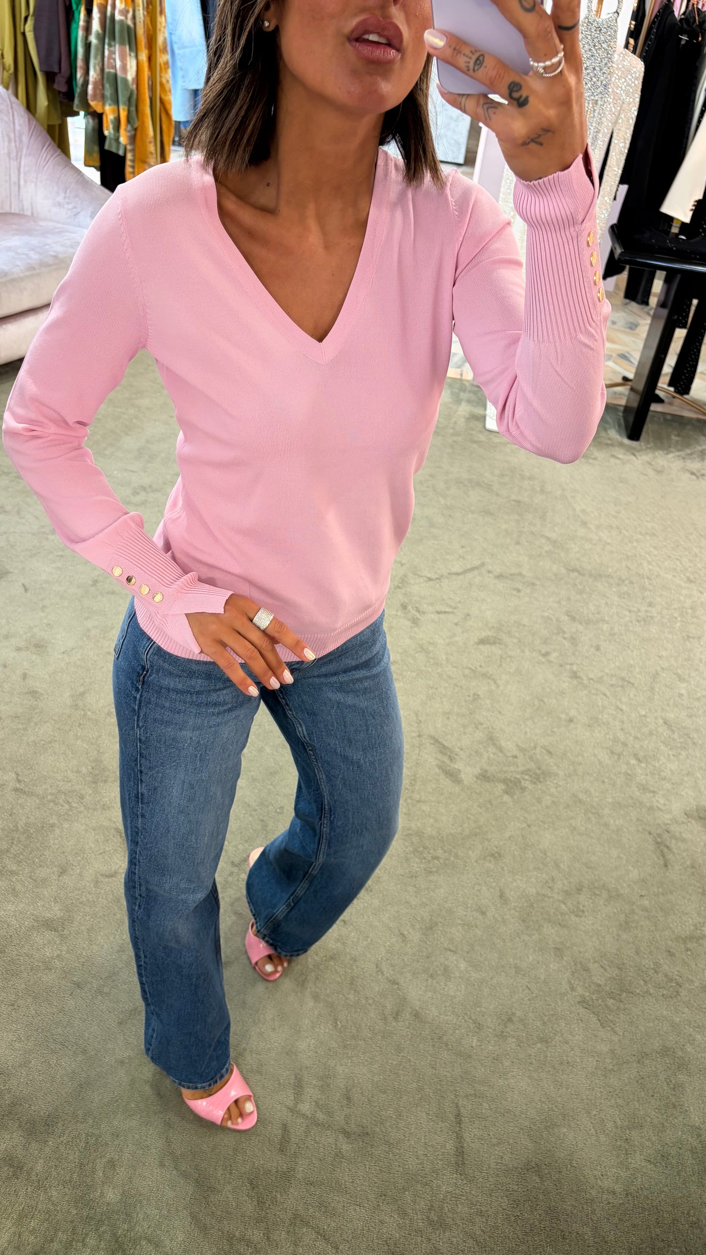 Maglione scollo a v rosa fr