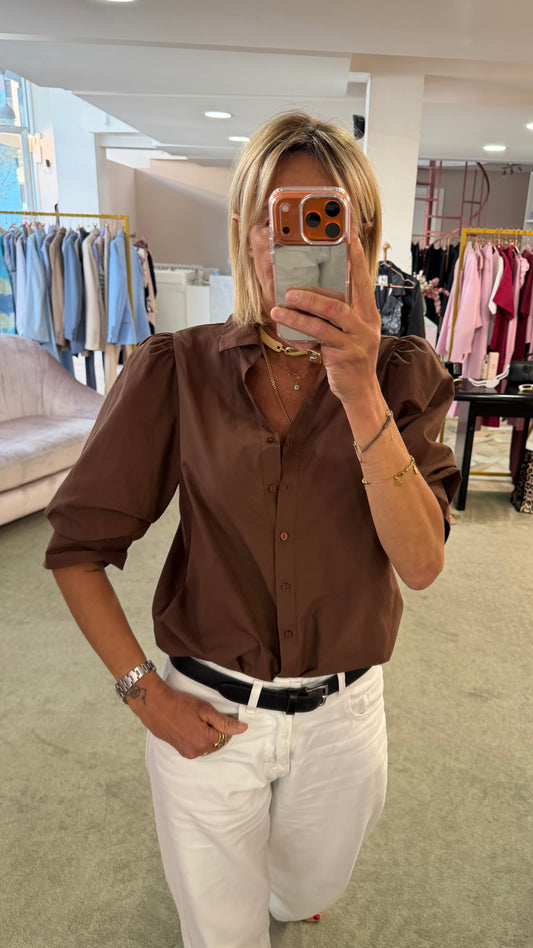 Camicia cioccolato manica a sbuffo 3/4 sy