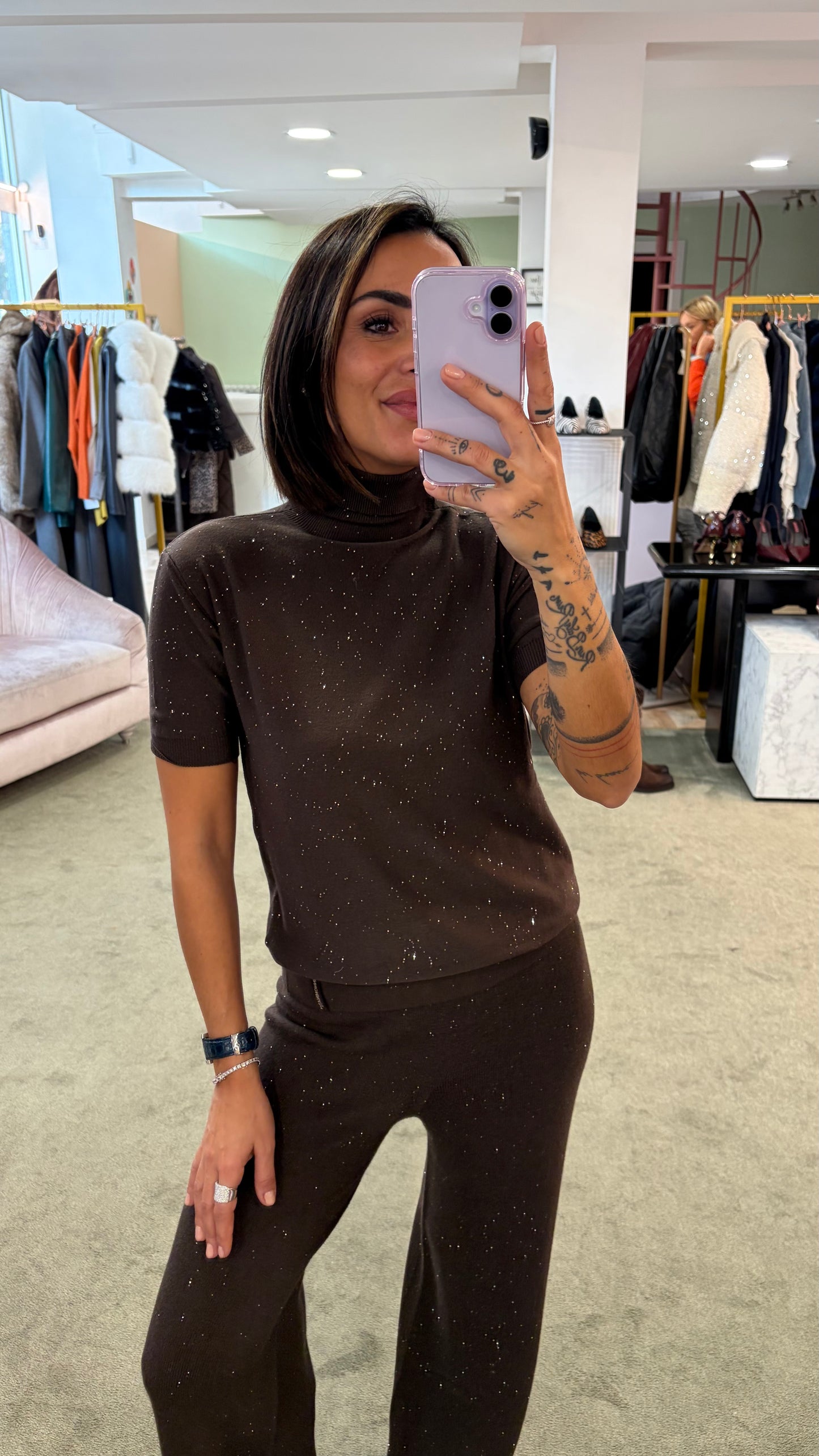 Dolcevita manica corta marrone testa di moro Hinnominate in maglia