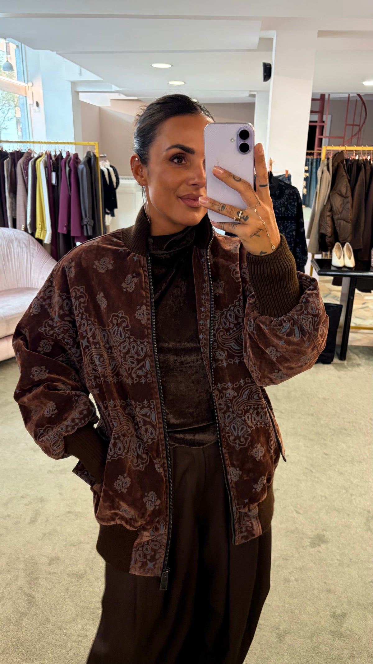 Bomber marrone bandana over in velluto floccato Don't@Me