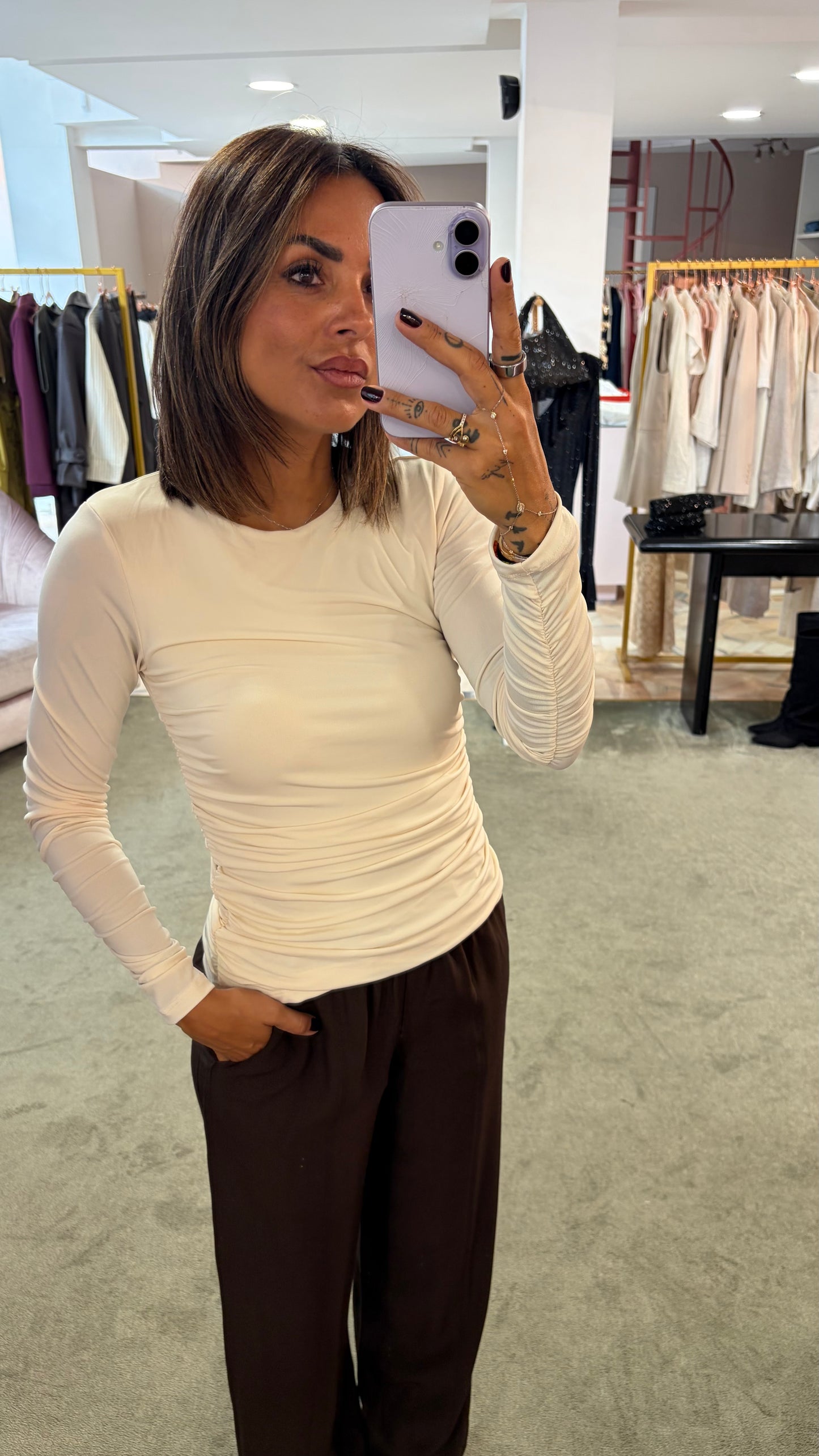 Pantaloni office marroni con elastico in vita sl