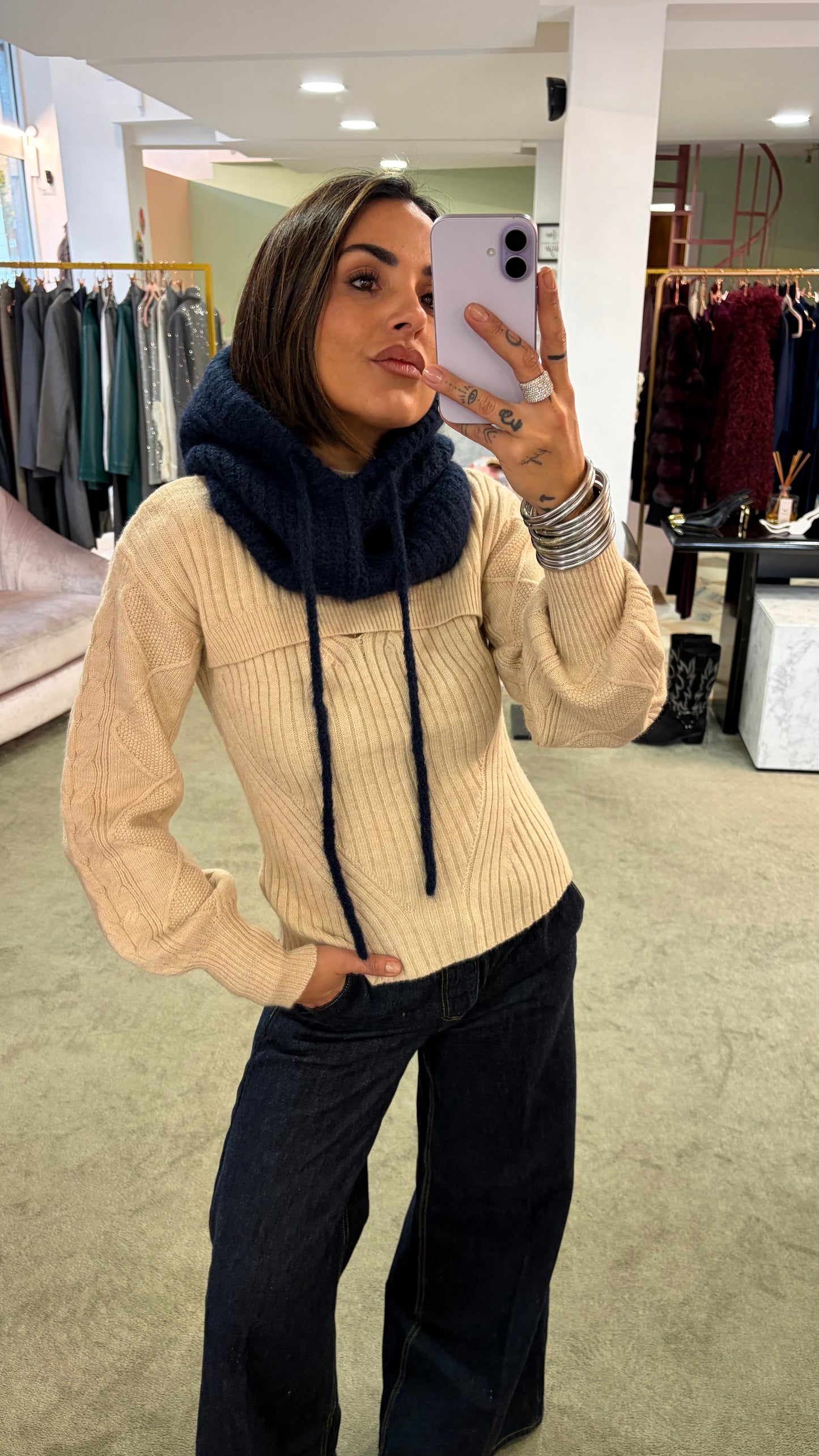 Balaclava blu navy a costine