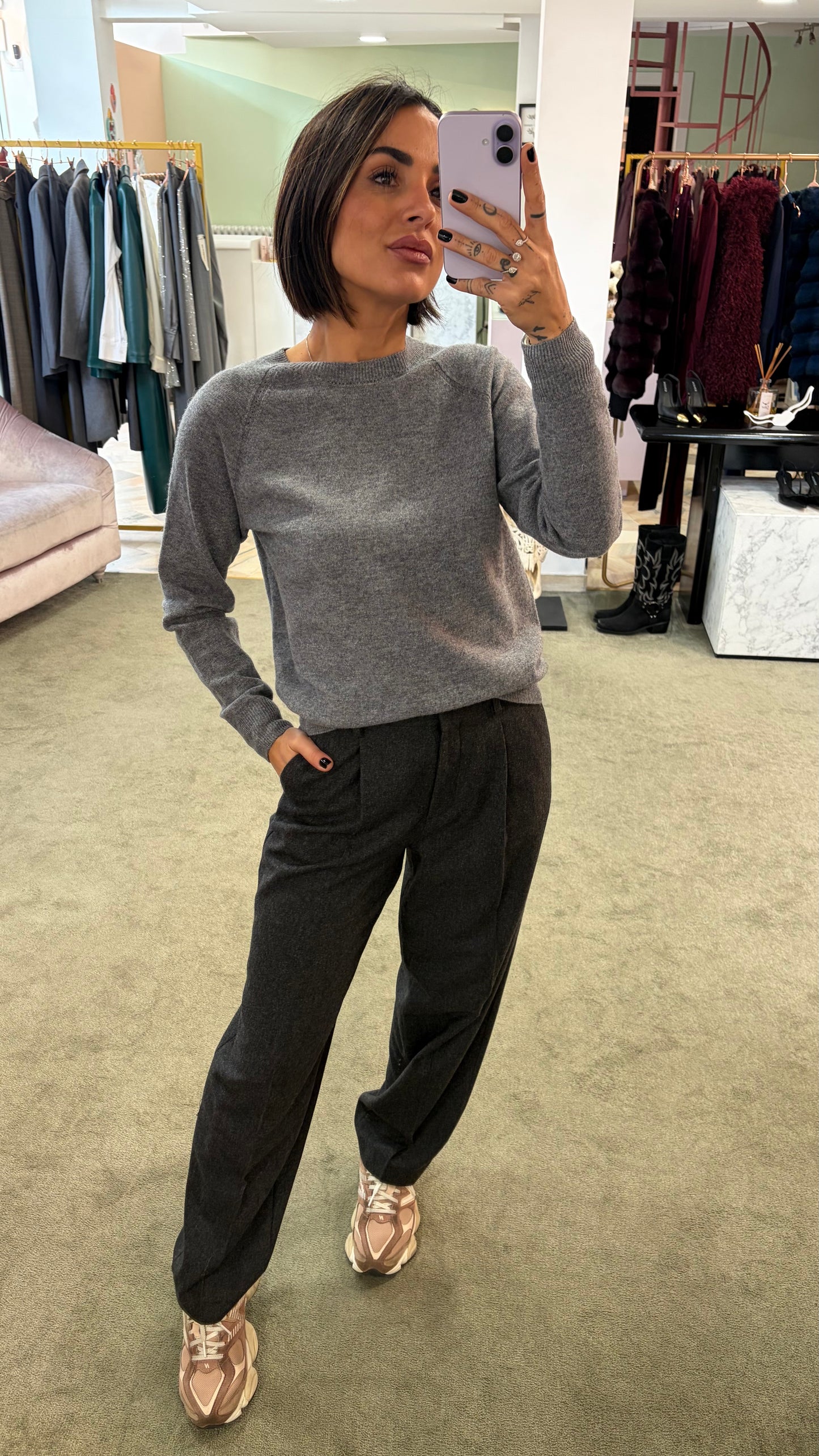 Maglione girocollo grigio manica raglan fr