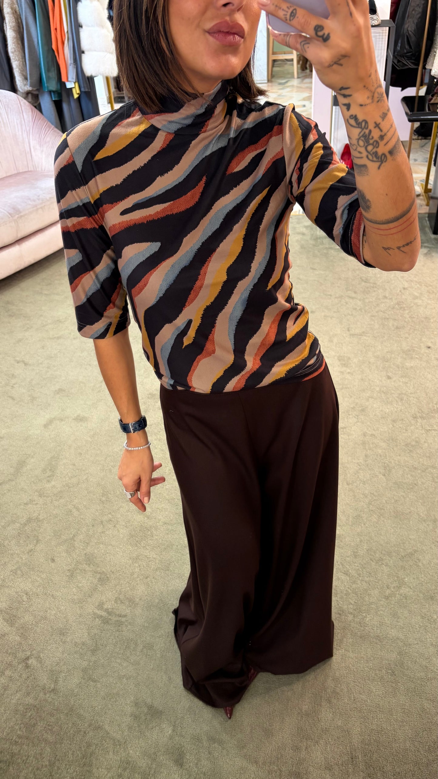 Maglia zebrata multicolor lupetto maniche corte ay
