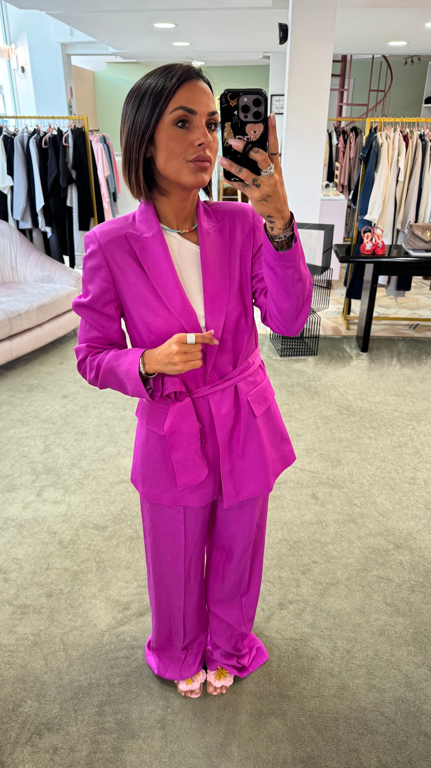 Blazer plume satin con cintura Actualee