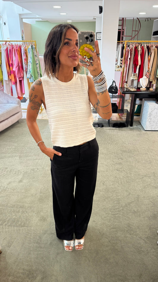 Pantaloni neri dritti in lino sl