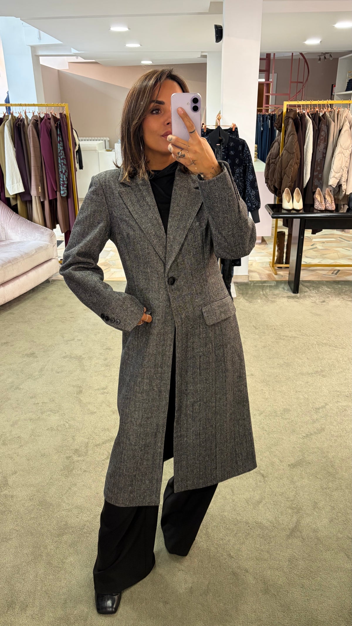 Cappotto spigato nero e bianco aw