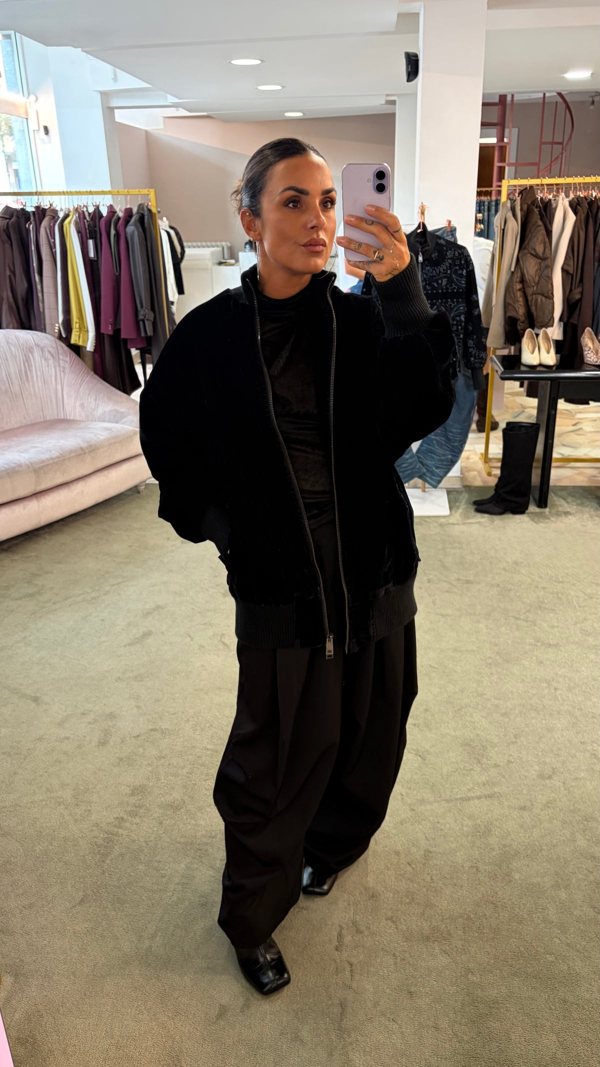 Bomber nero liscio over in velluto floccato Don't@Me