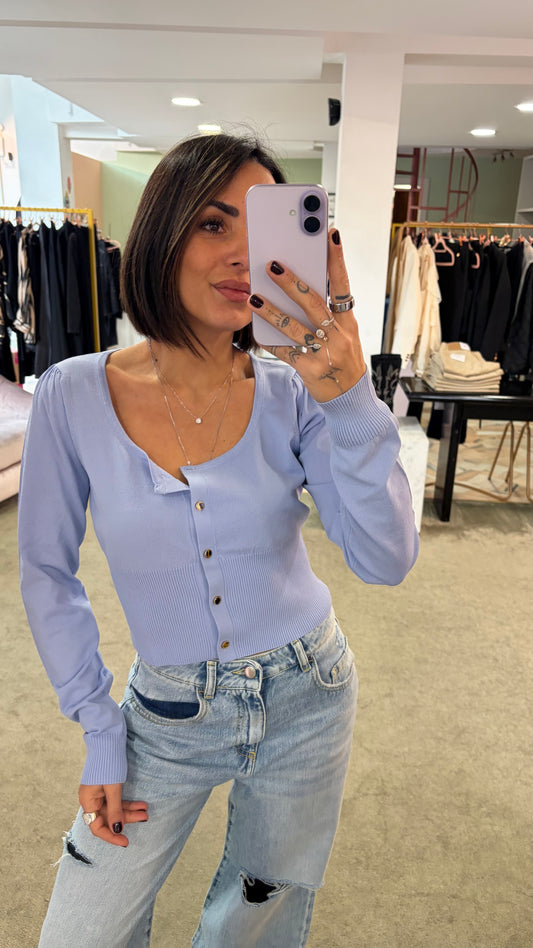 Cardigan mini azzurro pervinca  scollo squadrato fr