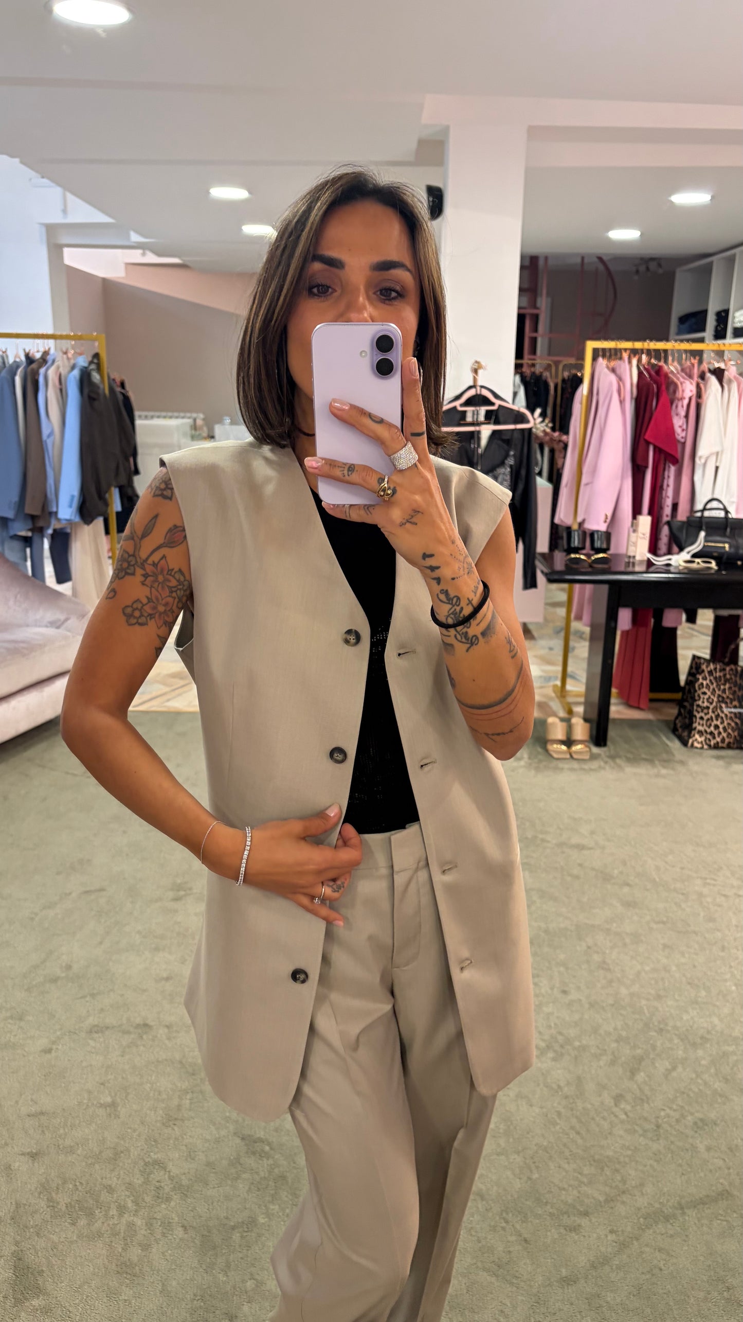 Pantaloni lisa beige melange wide leg sl