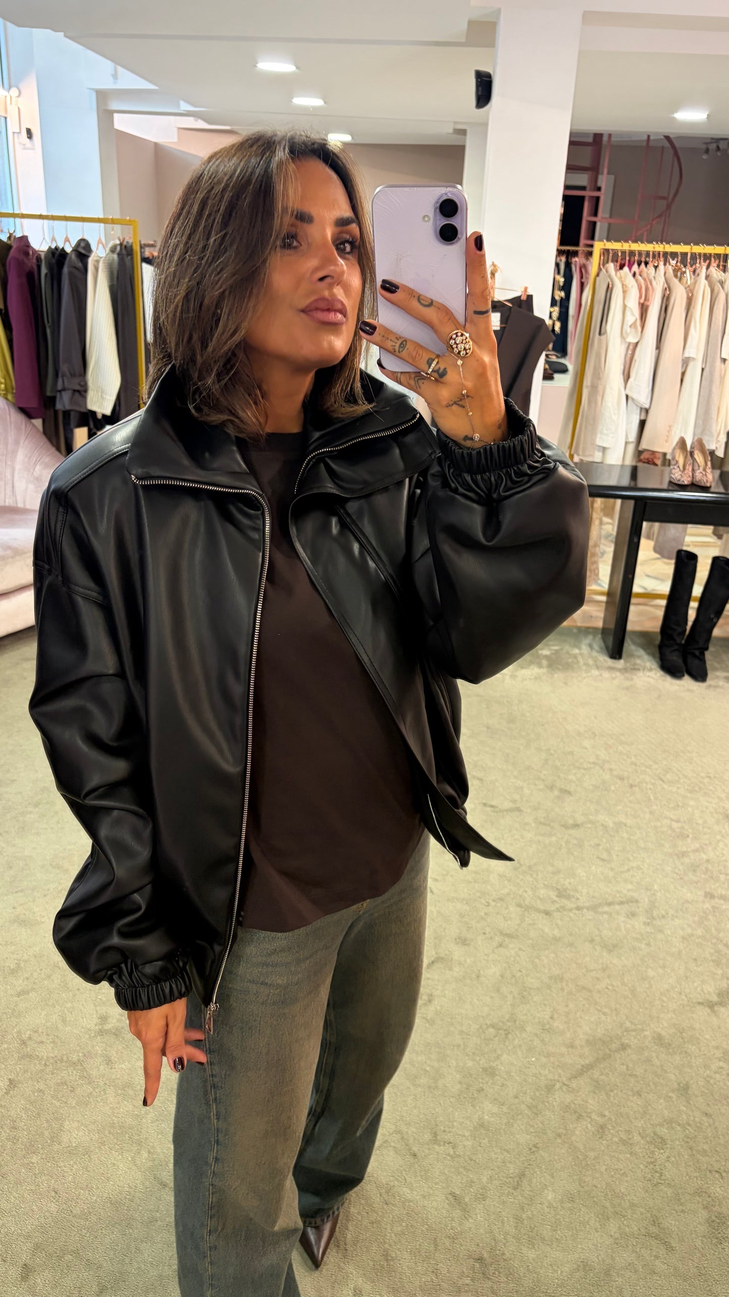 Bomber over nero in eco pelle ks
