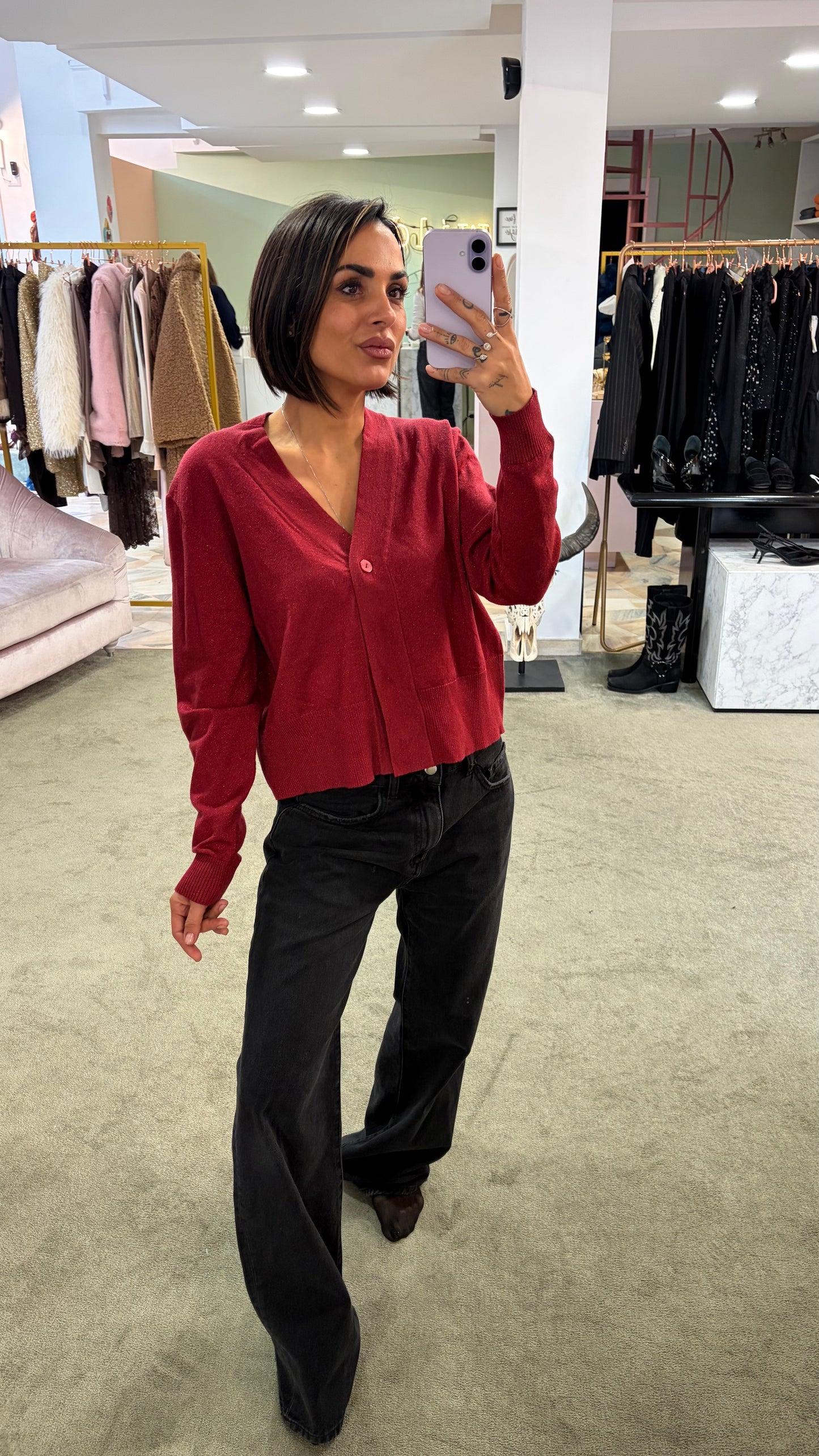 Cardigan rosso in lurex ay