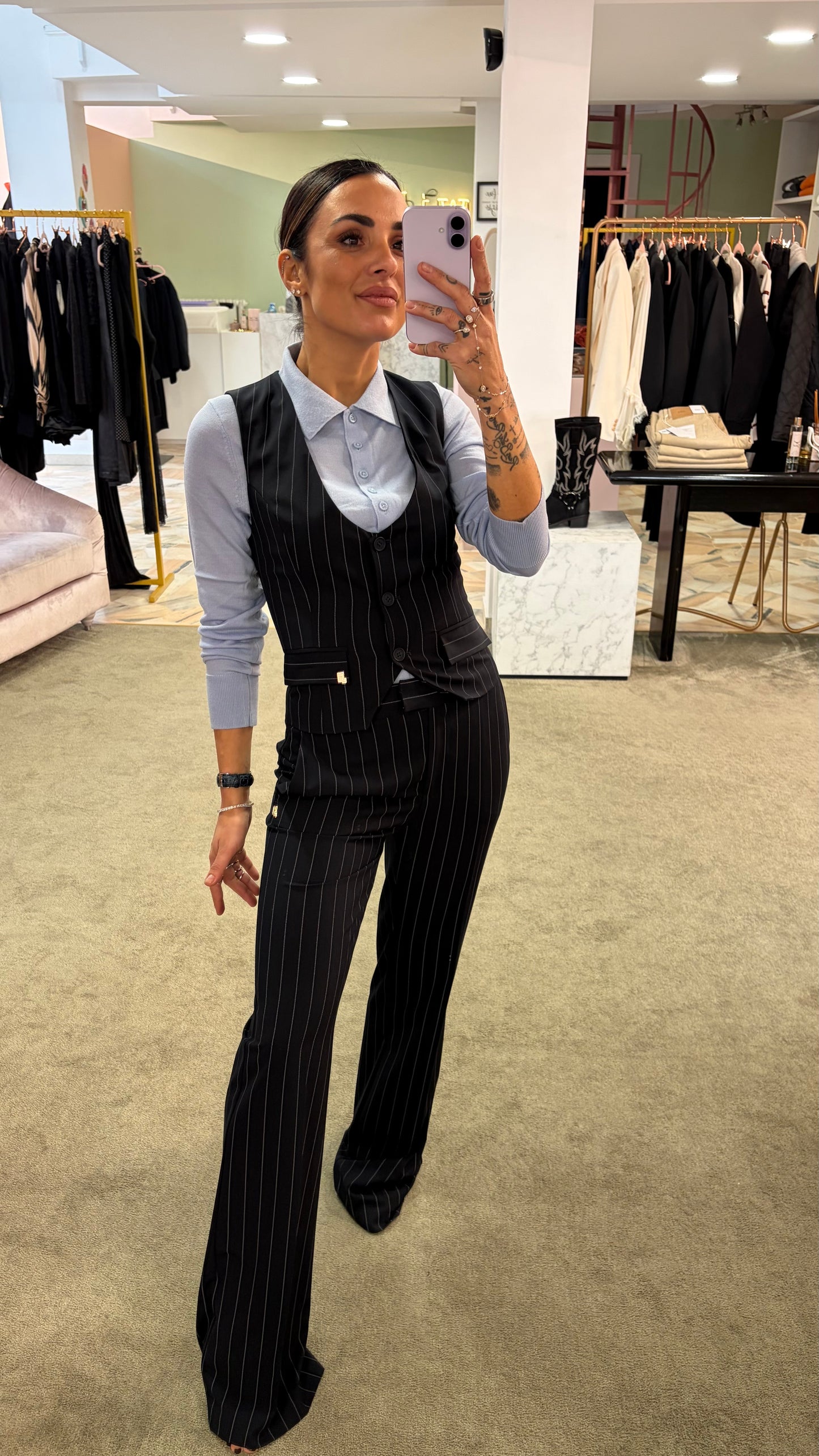 Gilet blu notte Hinnominate gessato