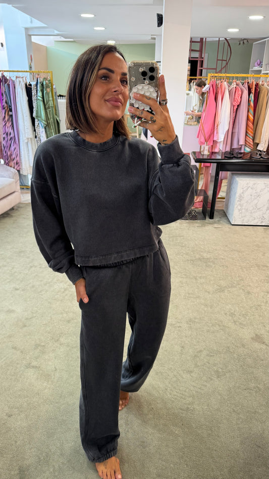 Felpa crop grigia stonewashed jx