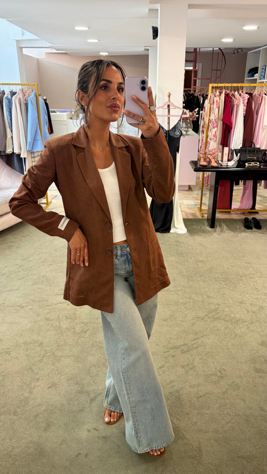 Blazer tabacco in lino monopetto Hinnominate
