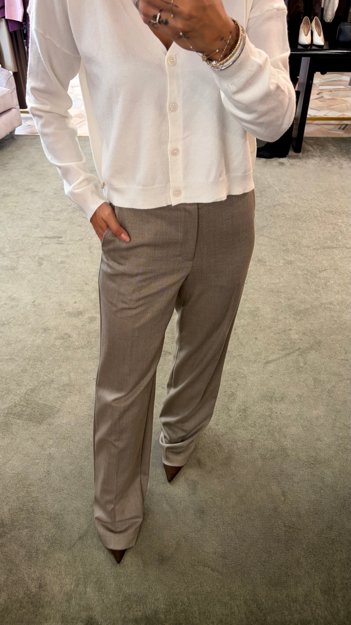 Pantaloni spigati tortora Mar de Margaritas
