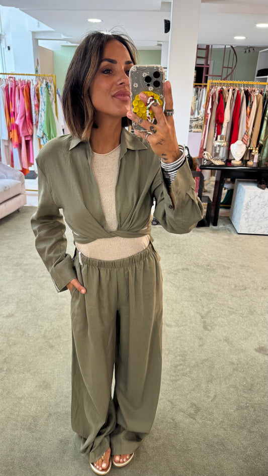 Pantaloni verde militare con elastico wide leg hinnominate
