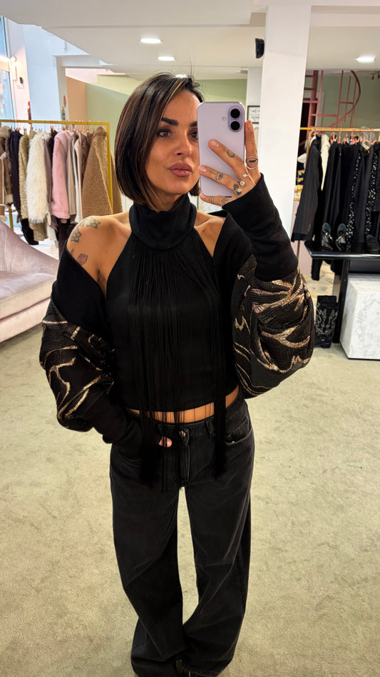 Maxi corprispalle nero con foglie oro mq