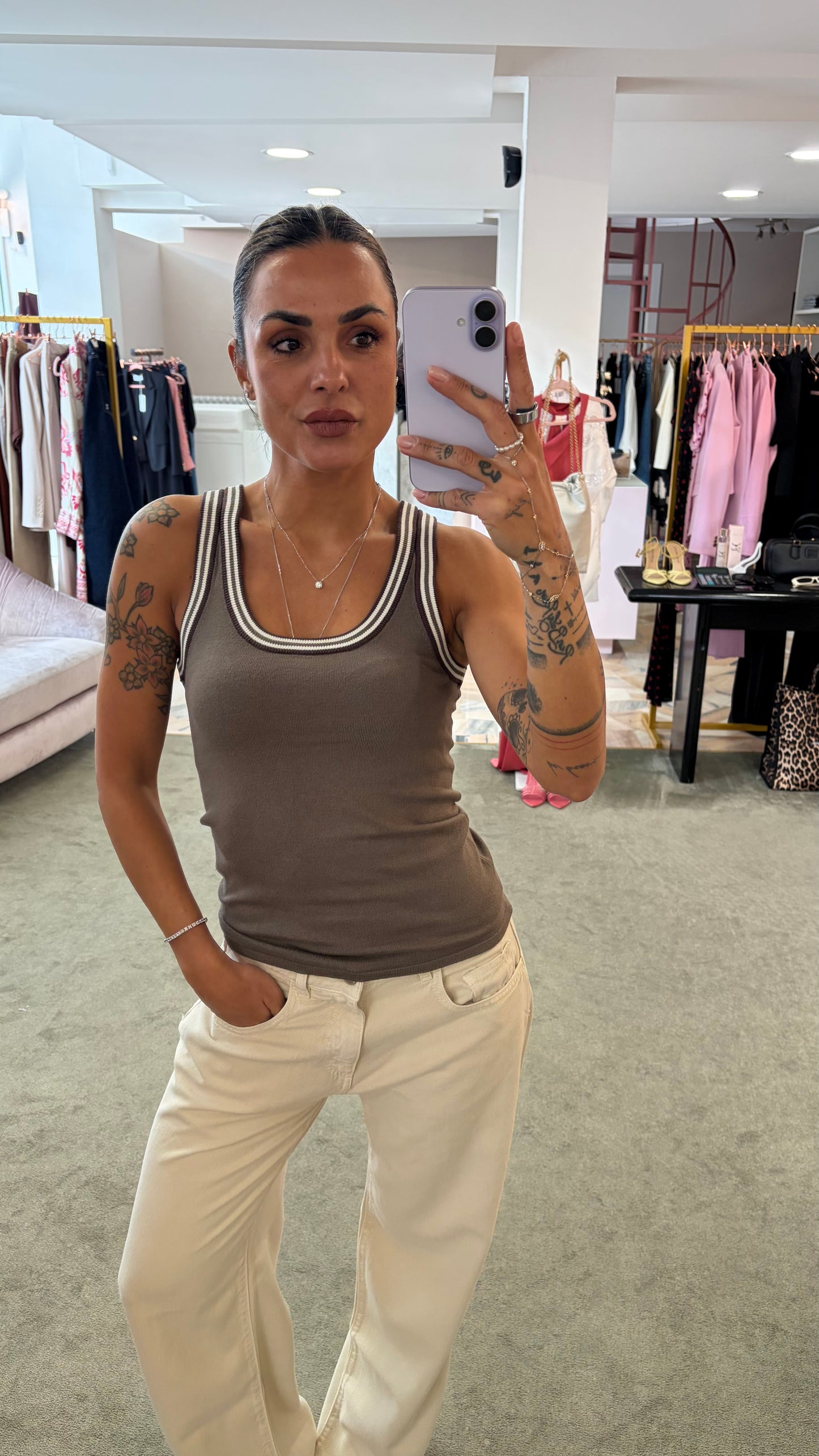 Canotta fango in maglia con bordi rigati jx