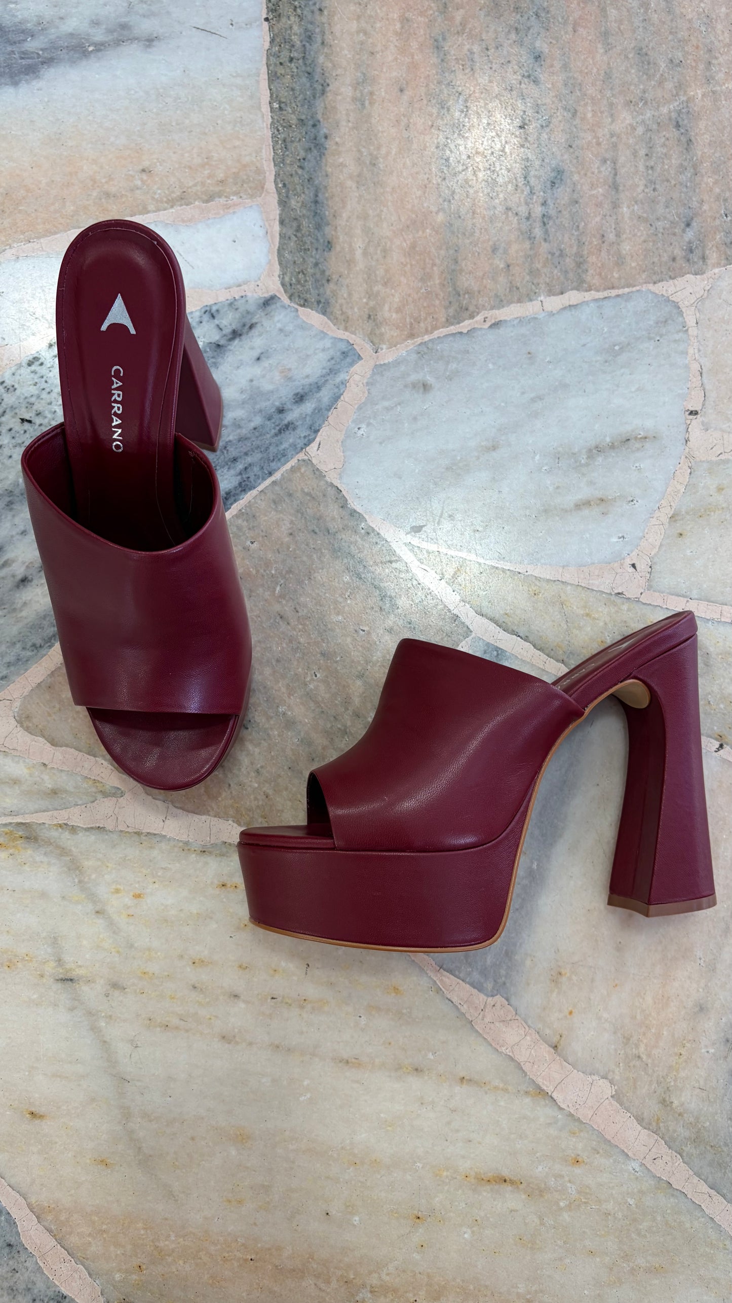 Sabot bordeaux in pelle con plateau