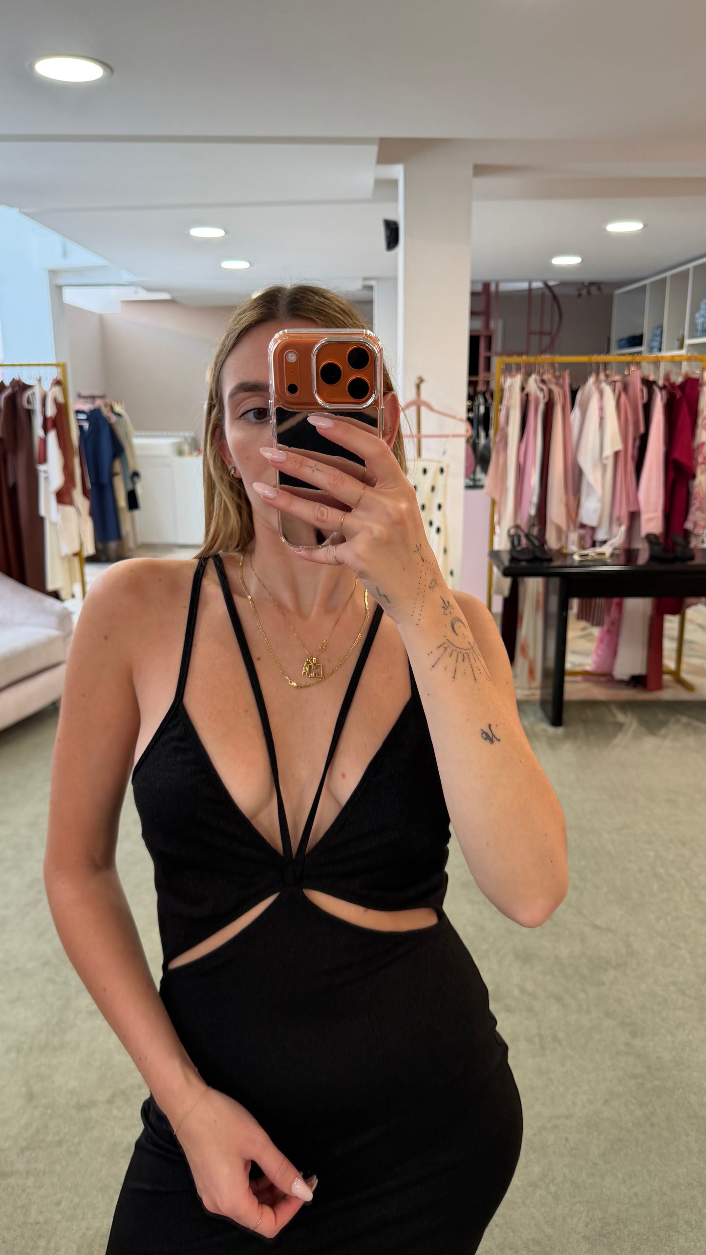 Abito midi nero lurex cutout Cotazur
