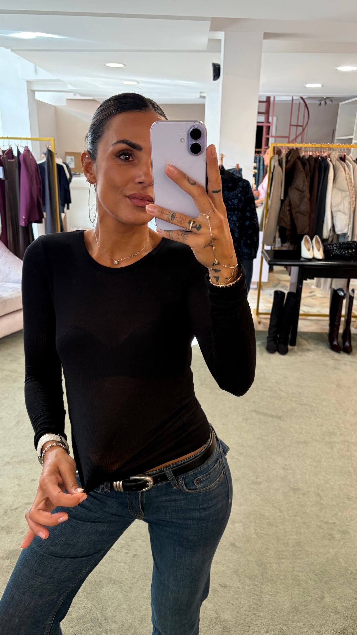 T-shirt duffy nera a costine manica lunga lv