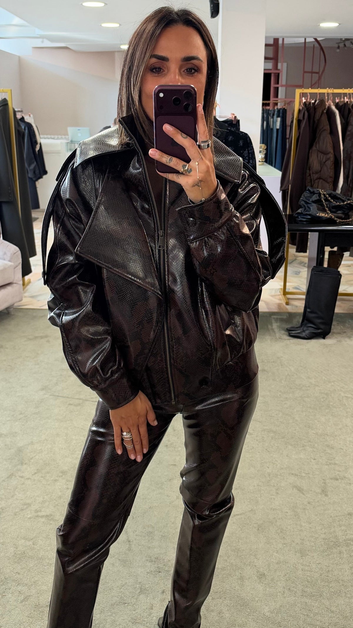 Bomber pitonato marrone in ecopelle Actualee