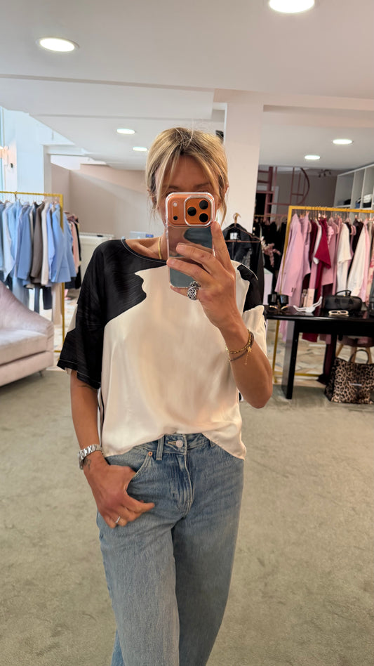 Blusa panna fantasia foglie nere ay