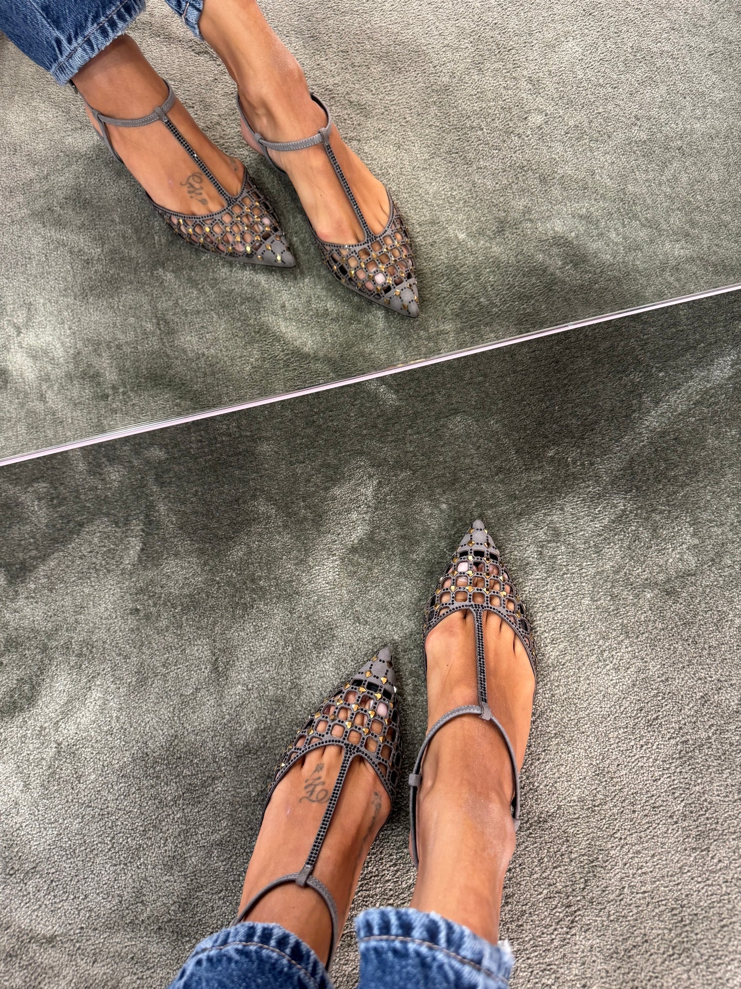 Slingback grigia a rete crystal