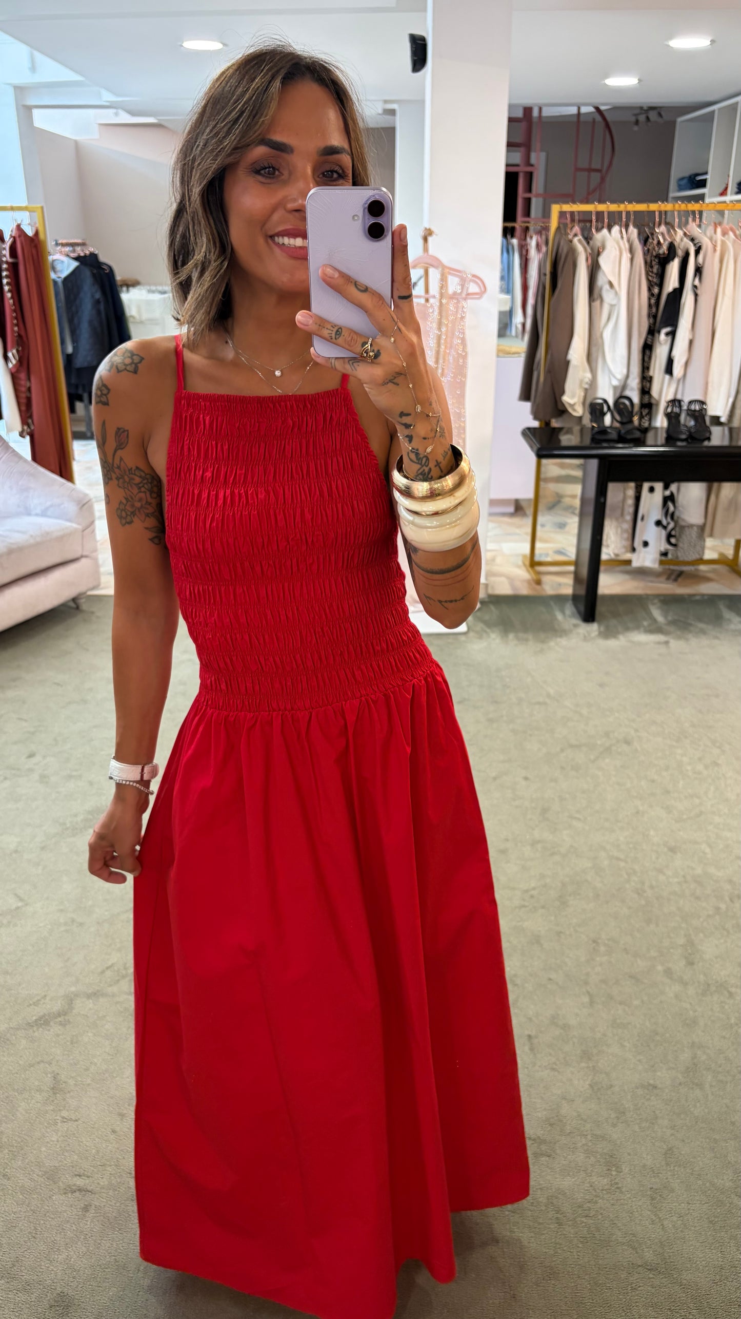 Abito lungo rosso con bustino goffrato gl