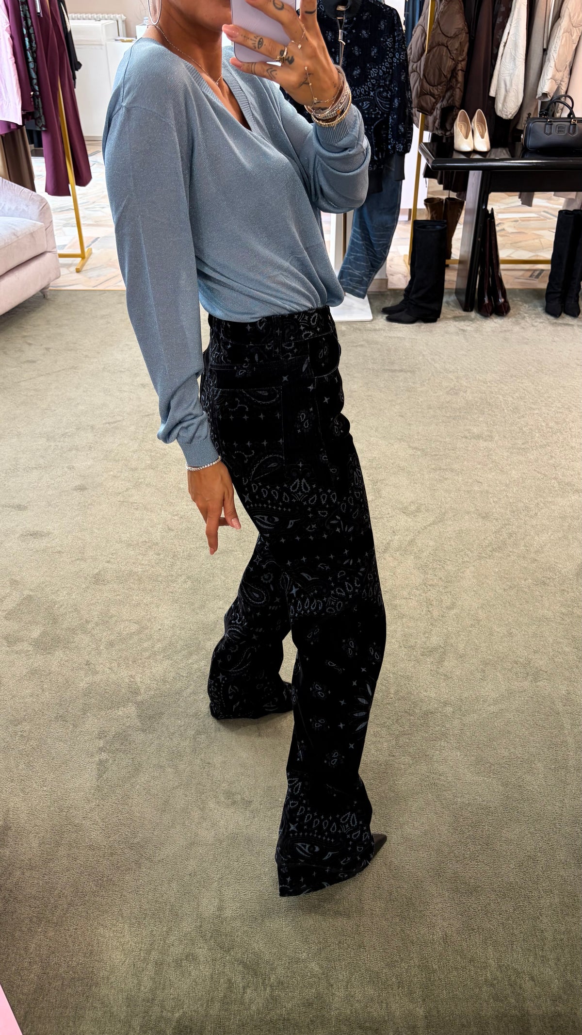 Pantaloni neri bandana straight in velluto Don't@Me