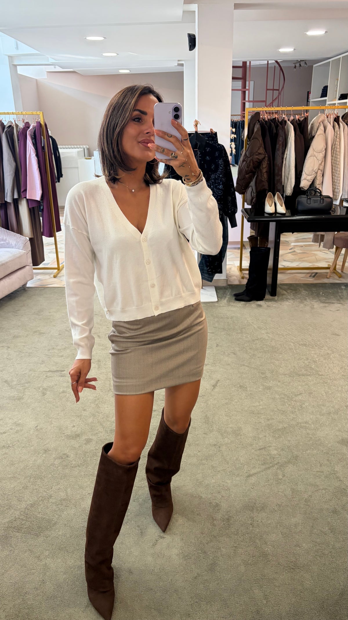 Cardigan bianco misto lana tk