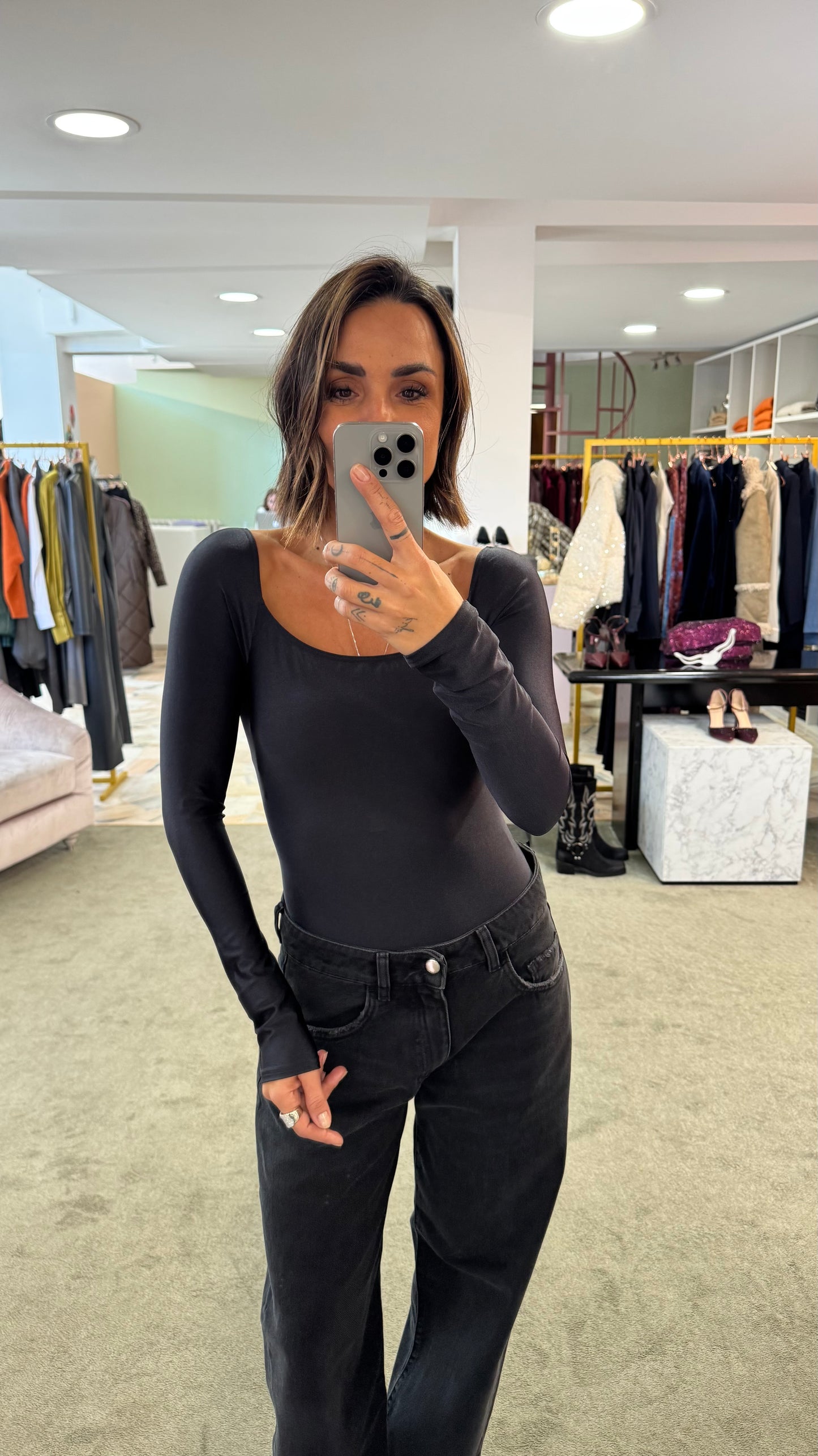 Body nero scollo squadrato in lycra Matinee