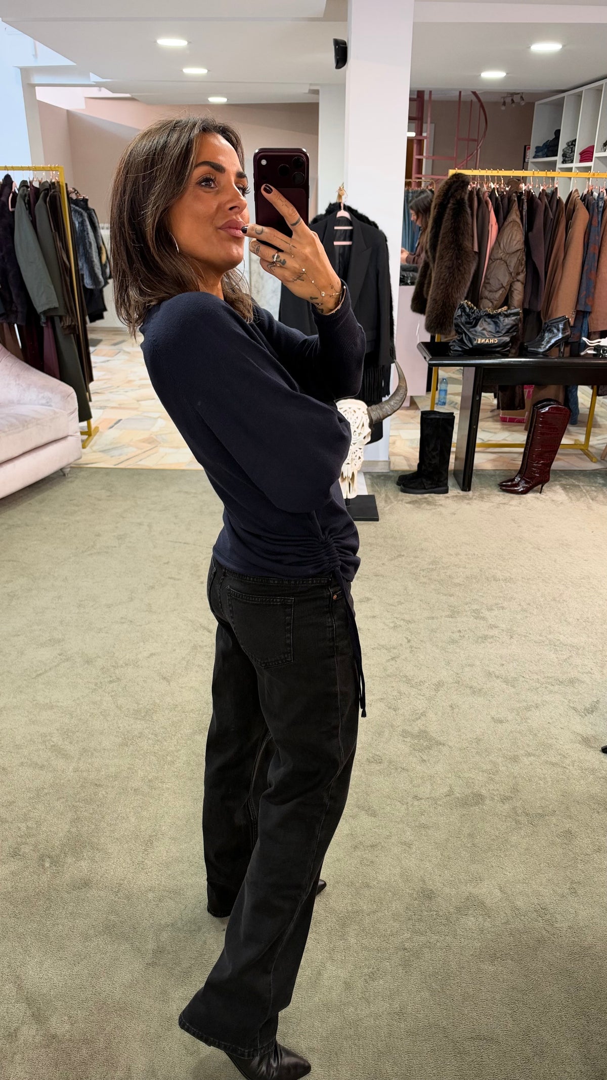 Maglione blu notte con coulisse laterale sy