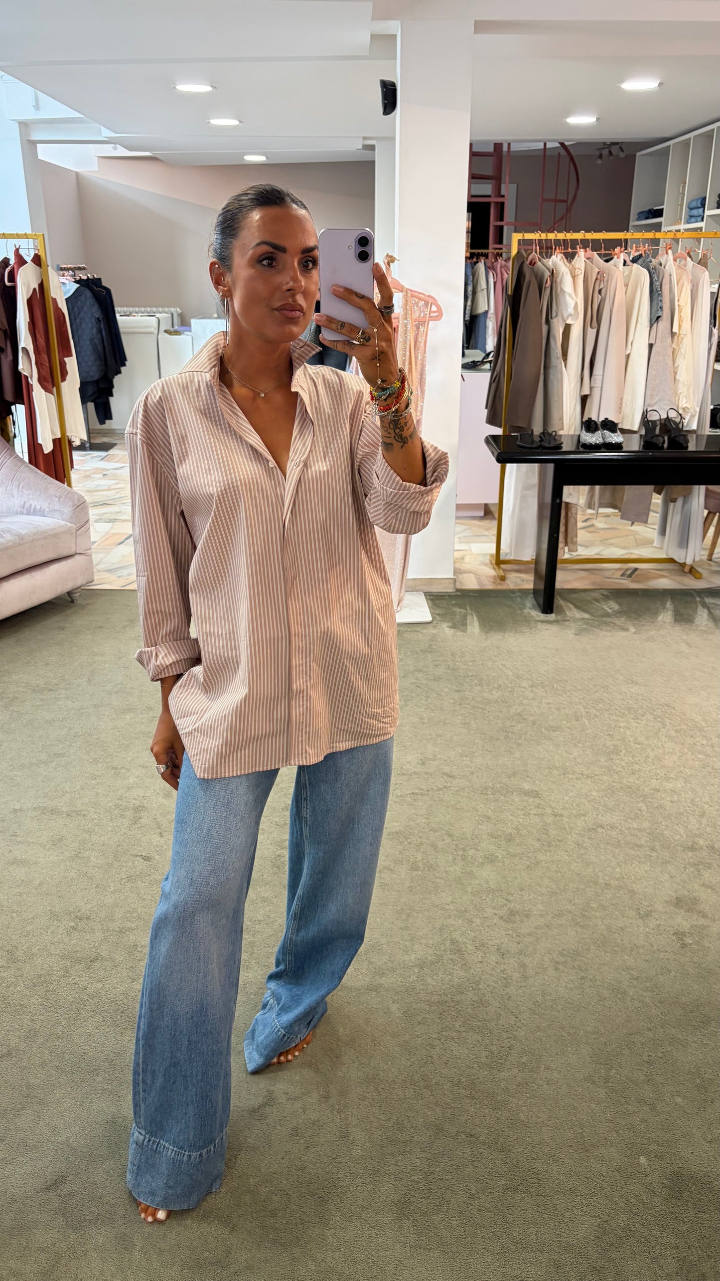Camicia cammello a righe regular Marsem