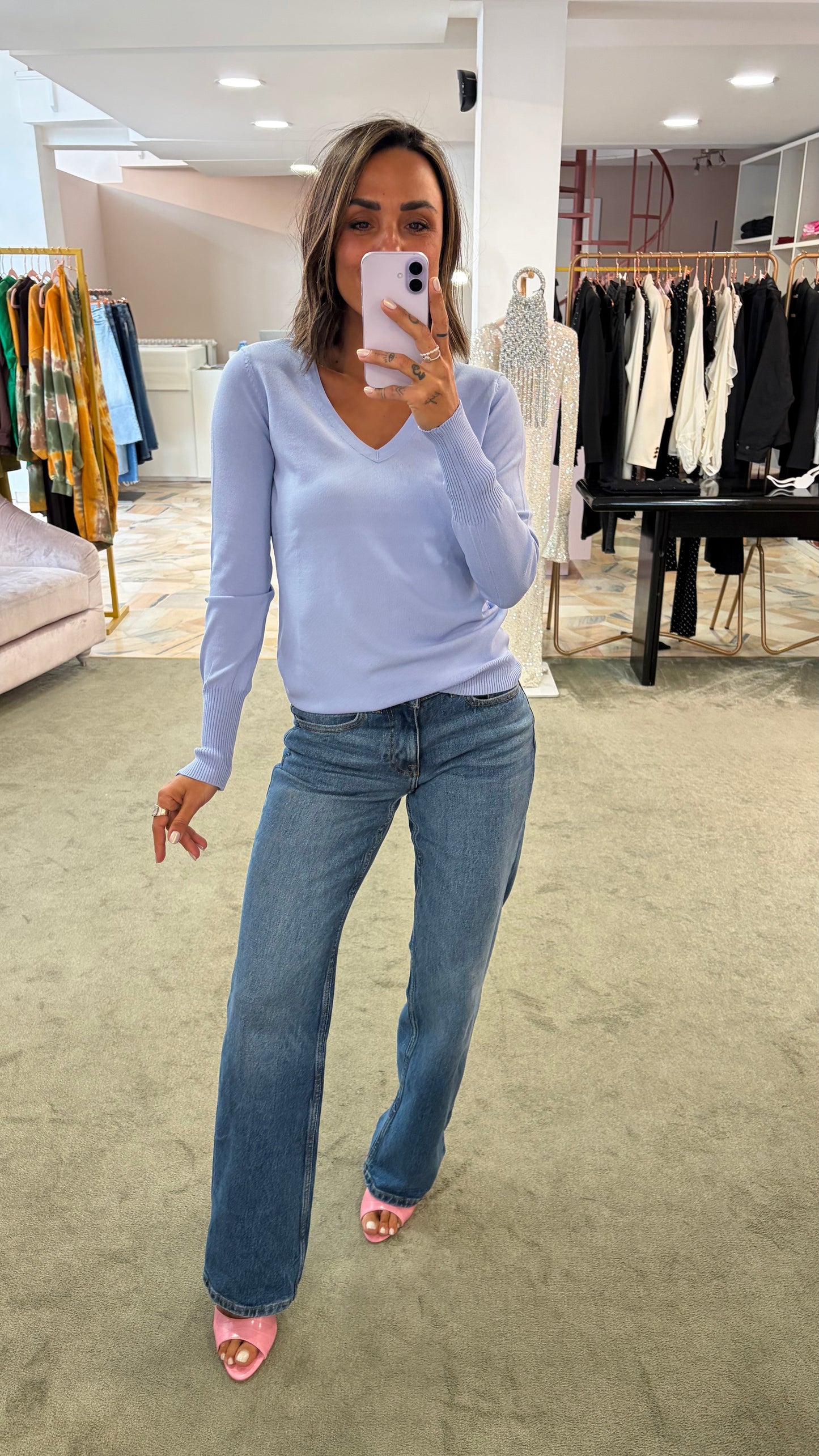 Maglione scollo a v azzurro fr