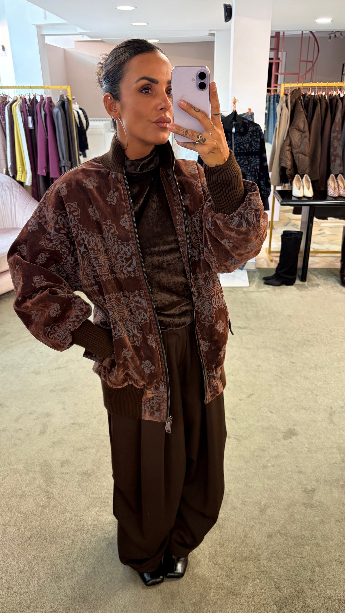 Bomber marrone bandana over in velluto floccato Don't@Me