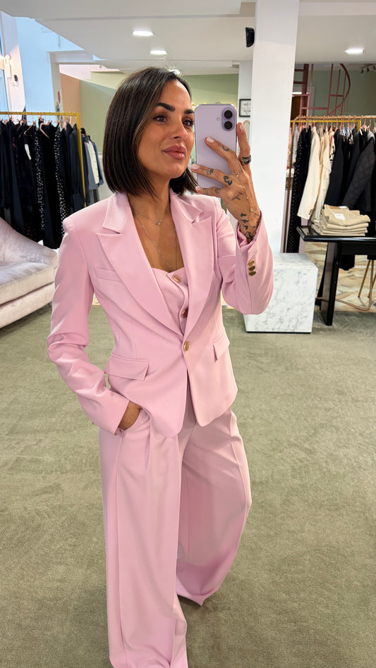 Blazer rosa corto slim un bottone oro fr