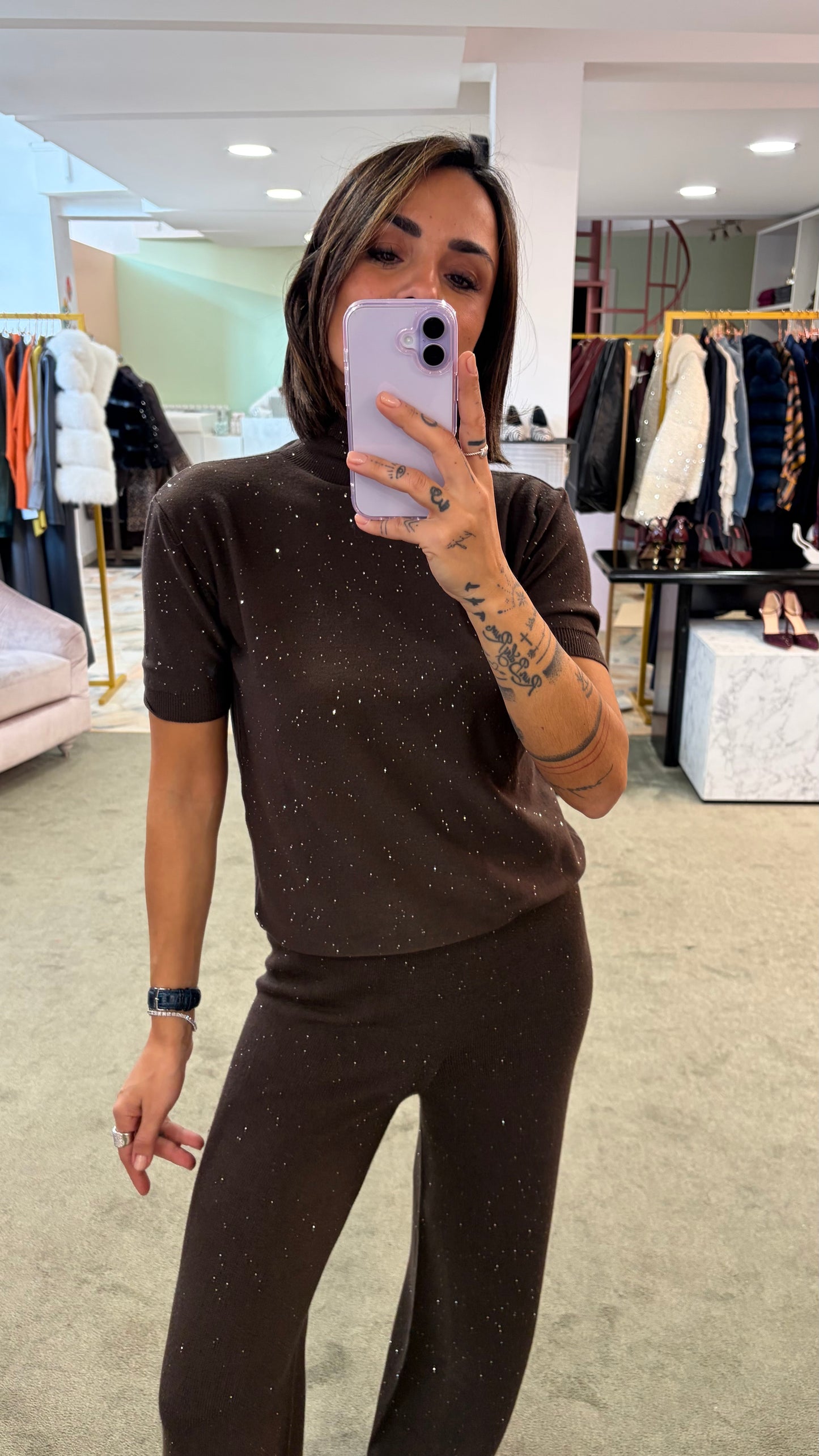 Dolcevita manica corta marrone testa di moro Hinnominate in maglia