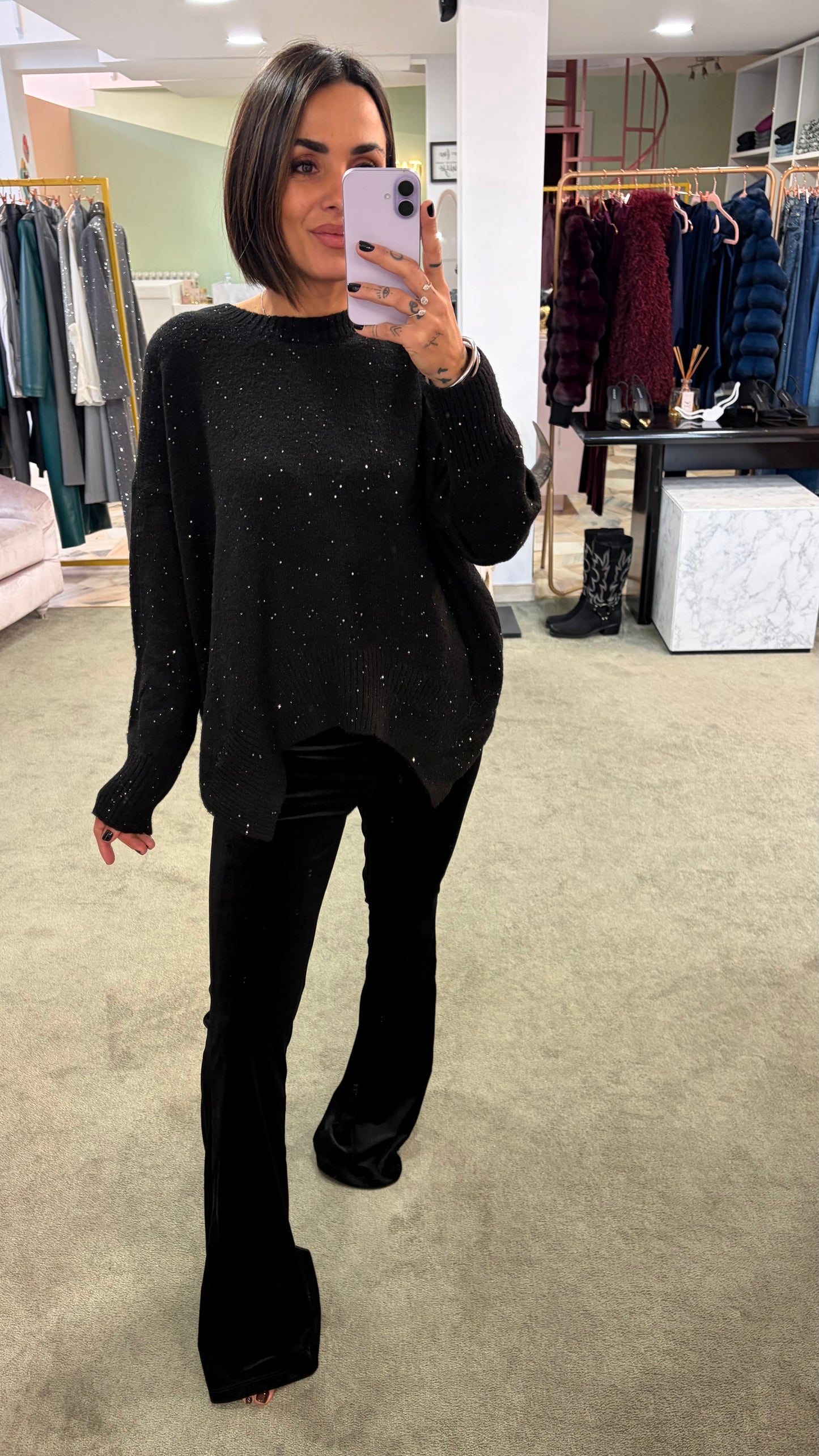 Maglione over nero con micropaillettes bj